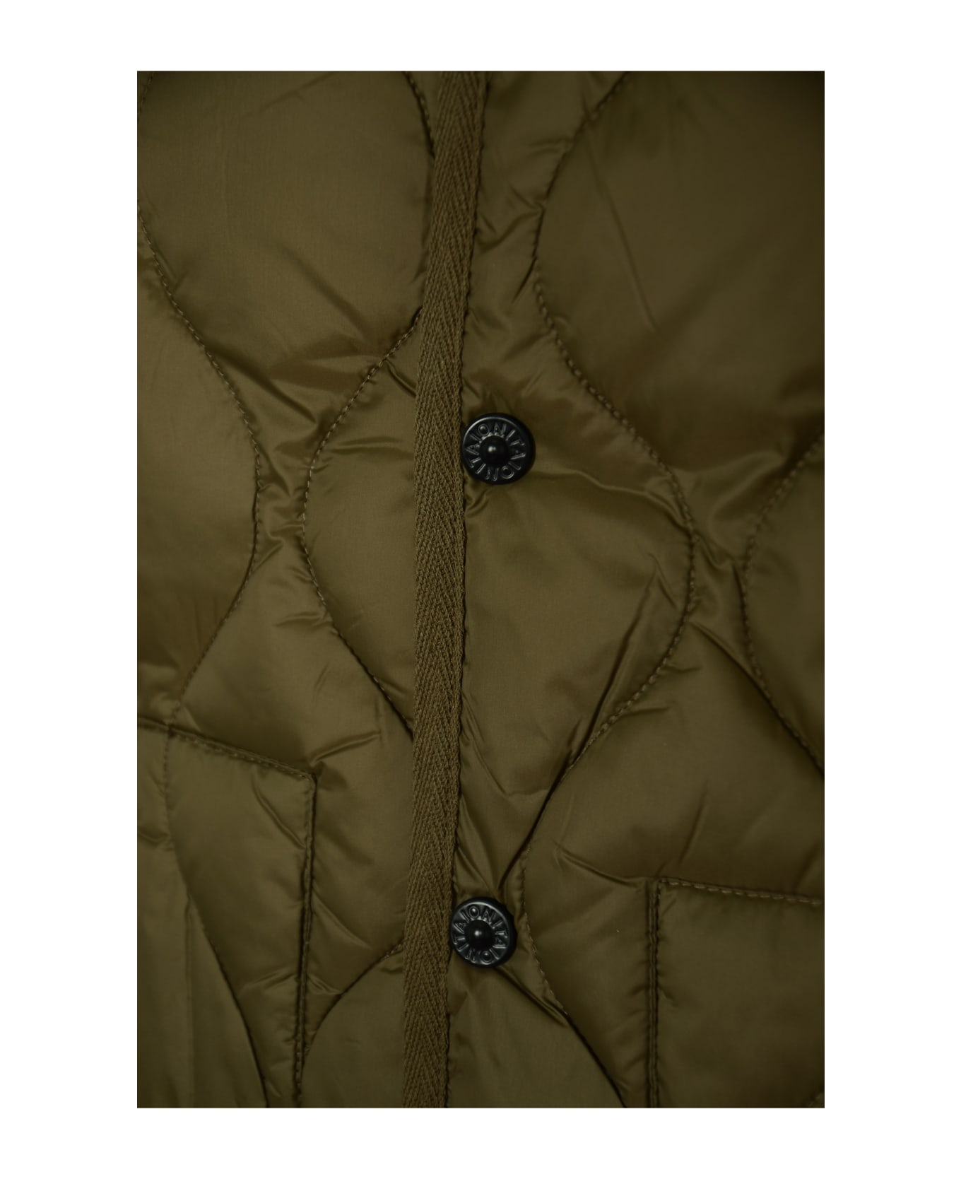 Taion Round Neck Buttoned Quilted Jacket - Olive