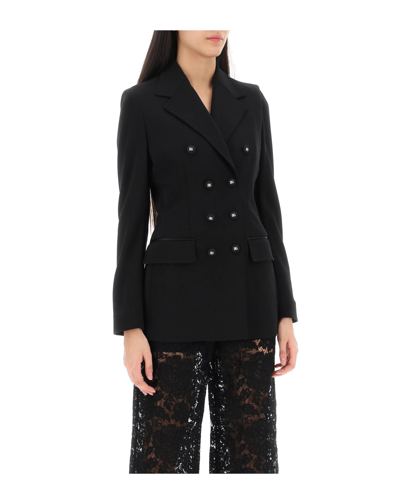 Dolce & Gabbana leopard print candle Schwarz Double-breasted Turlington Jacket - NERO (Black)
