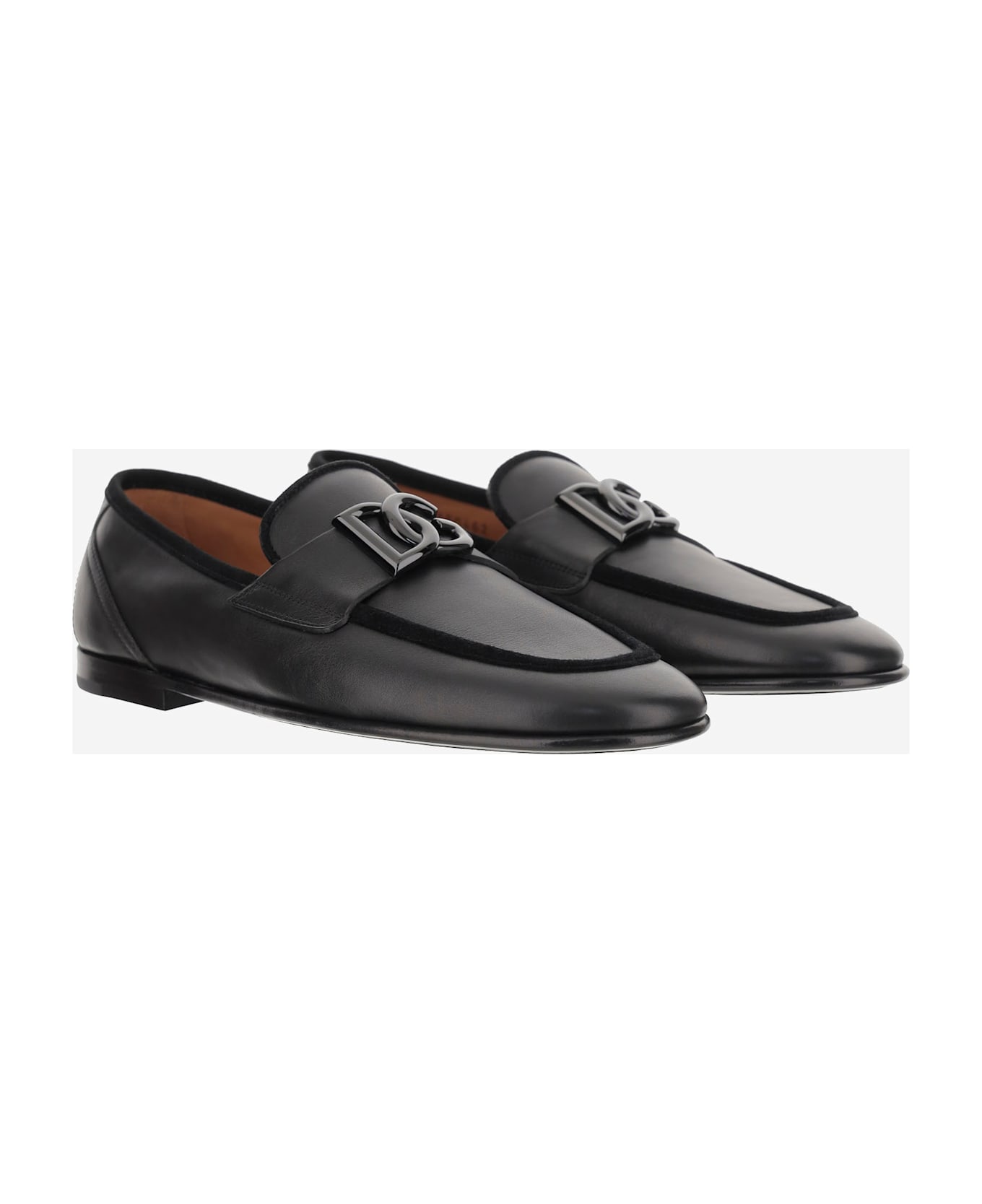 Dolce & Gabbana Dg Logo Leather Loafers - Black