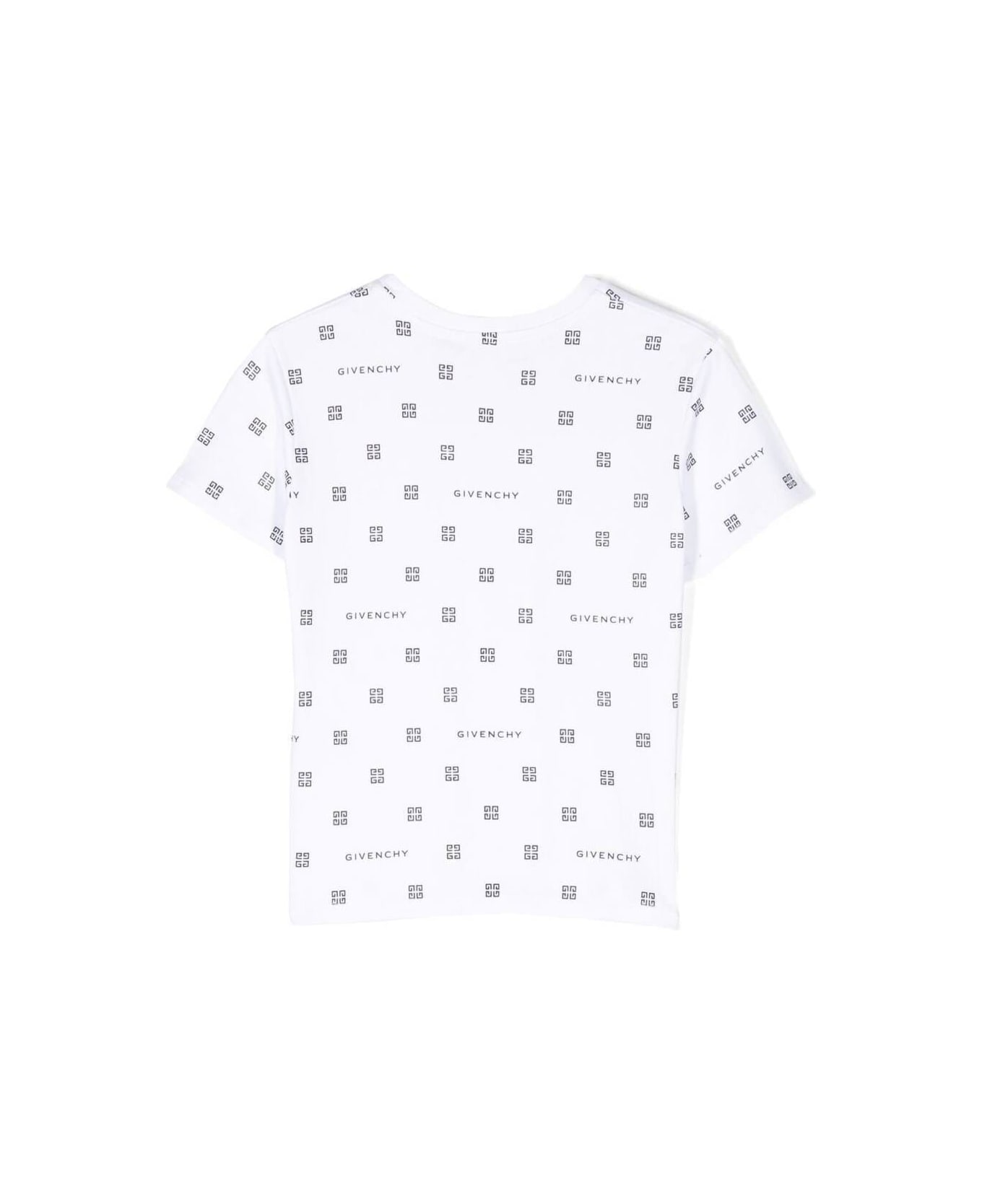 Givenchy White T-shirt With All-over Logo Print In Cotton Girl - White
