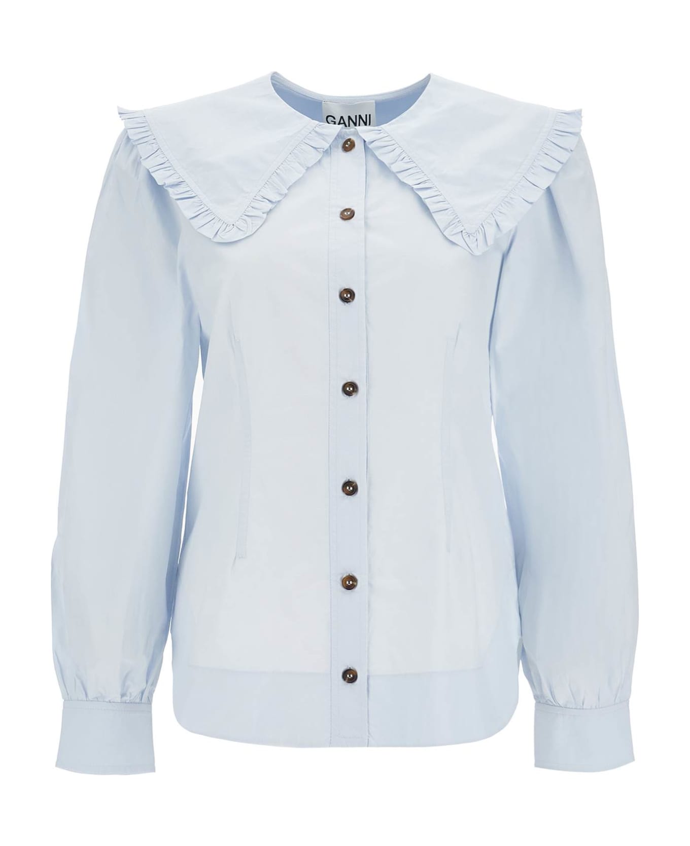 Ganni Poplin Shirt With Oversized Collar - HEATHER (Light blue)