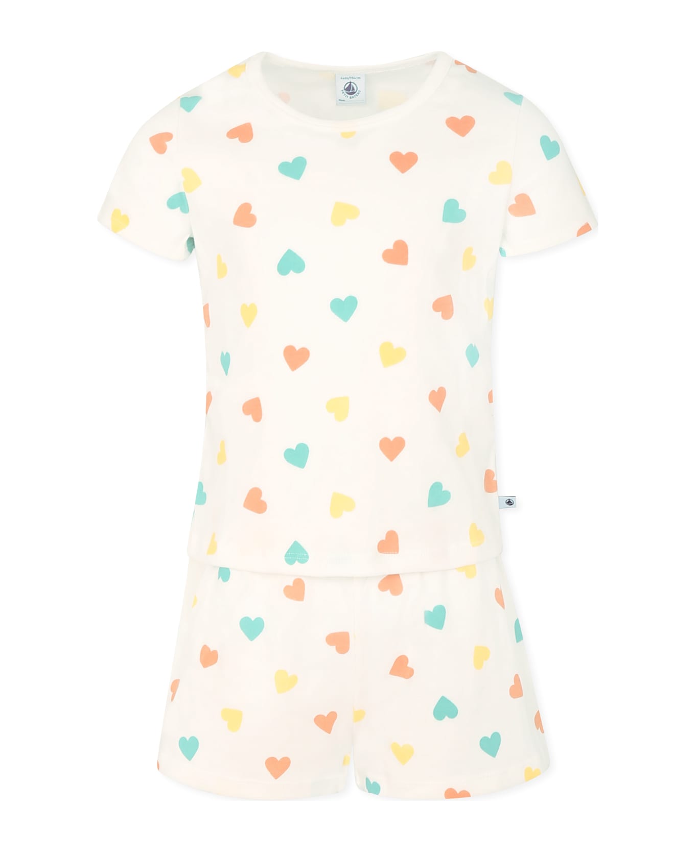 Petit Bateau White Pajamas For Girl With Hearts - White