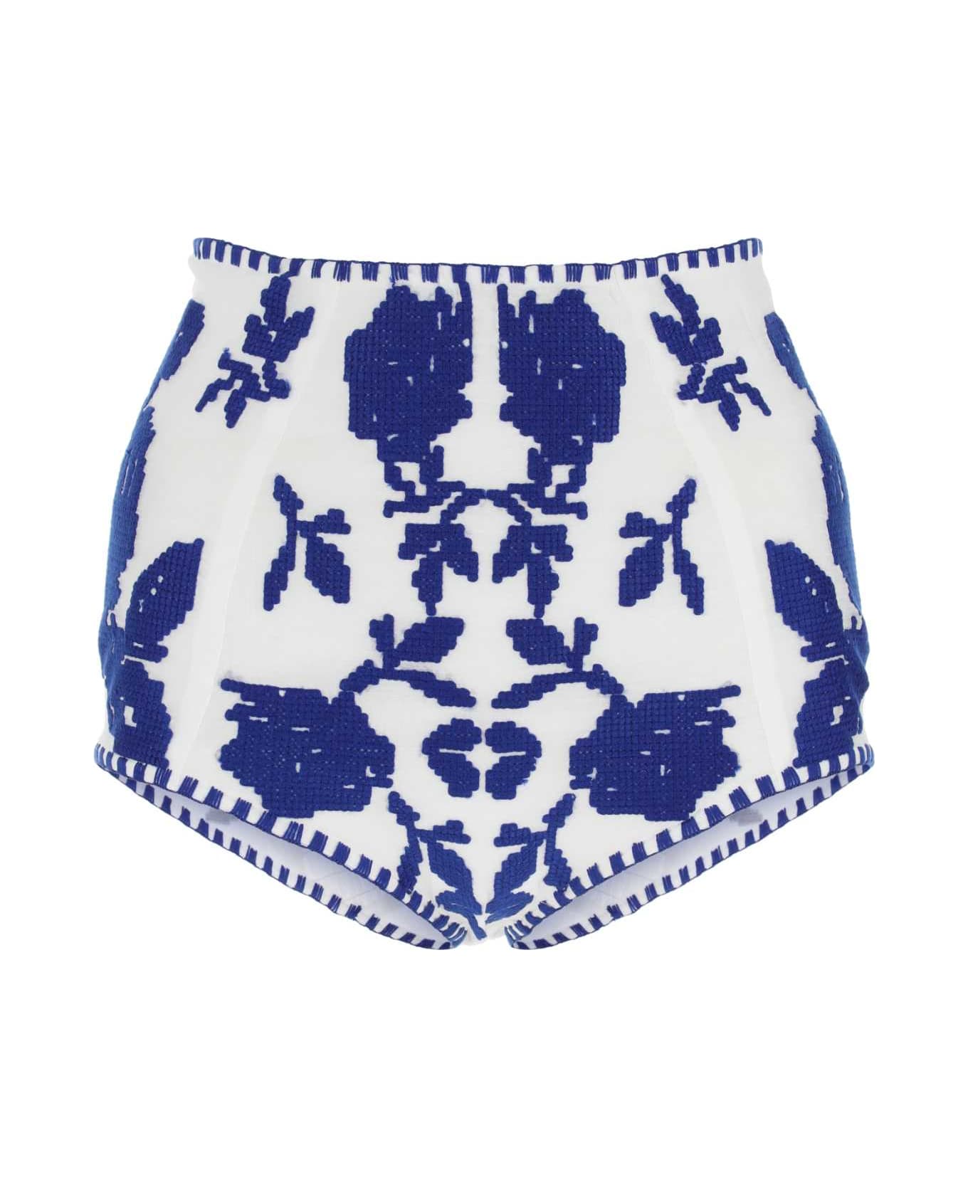 Yuliiya Magdych Embroidered Cotton Culotte - WHITEWITHBLUE