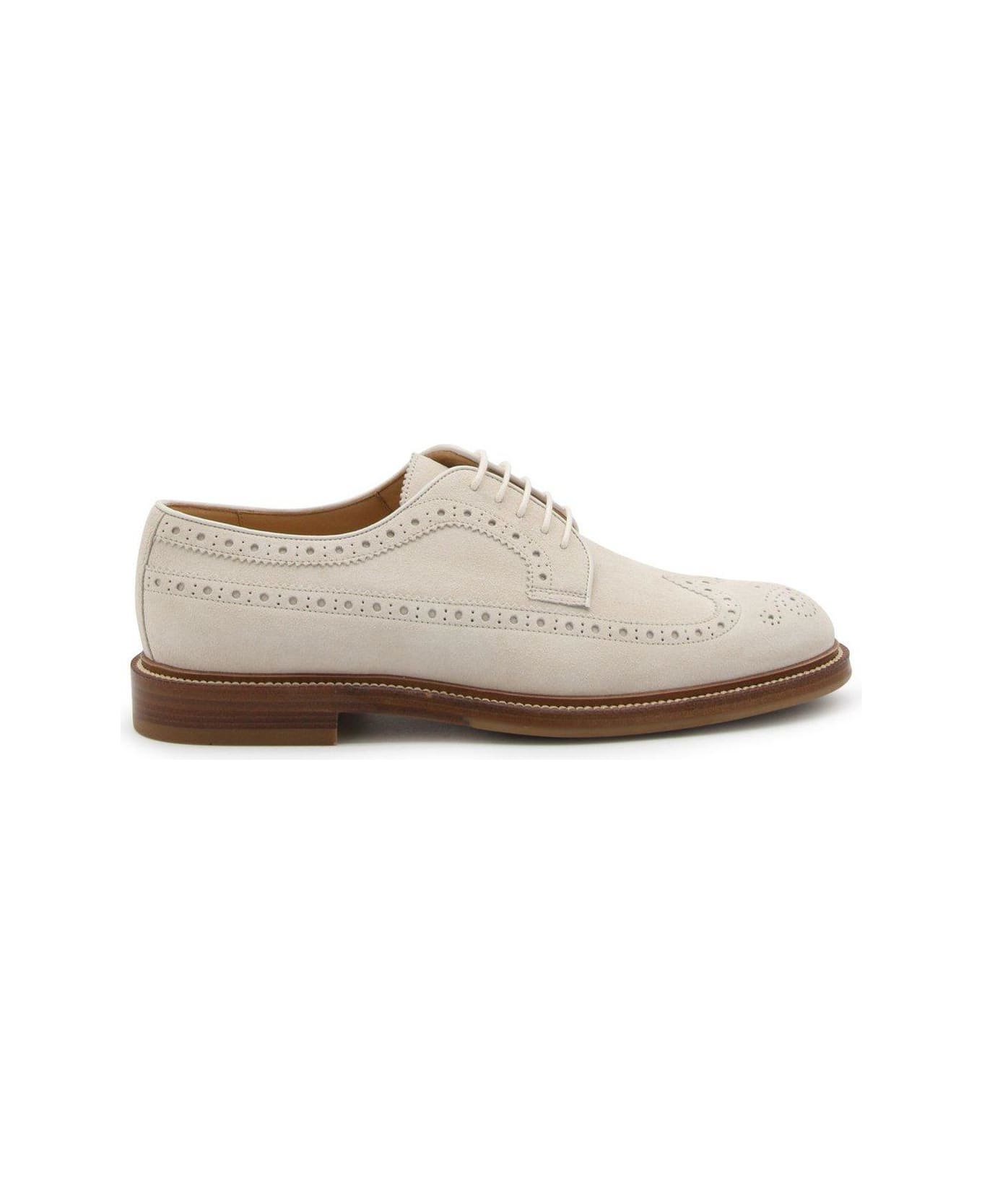 Brunello Cucinelli Perforated-embellished Lace-up Derby Shoes - White ローファー＆デッキシューズ