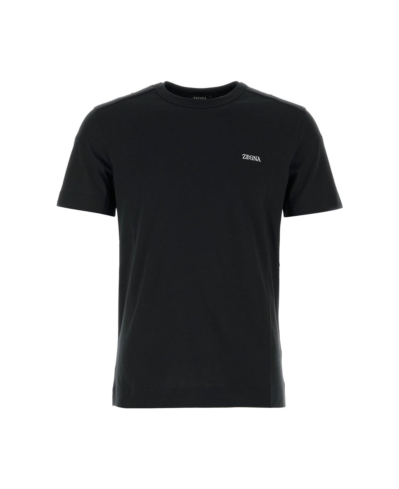 Zegna Logo Embroidered Crewneck T-shirt - Black