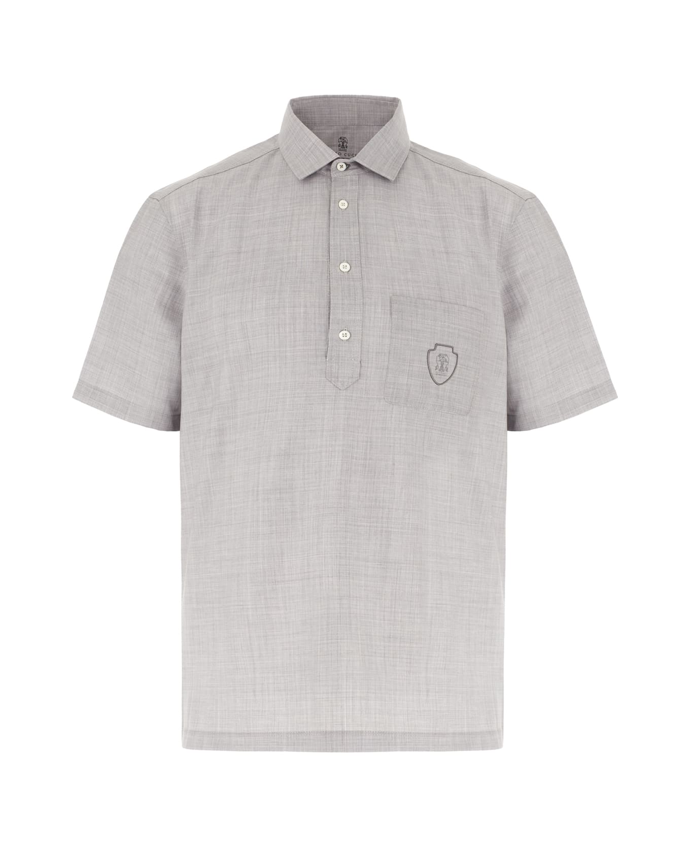 Brunello Cucinelli Embroidered Wool Polo Shirt - LIGHT GREY