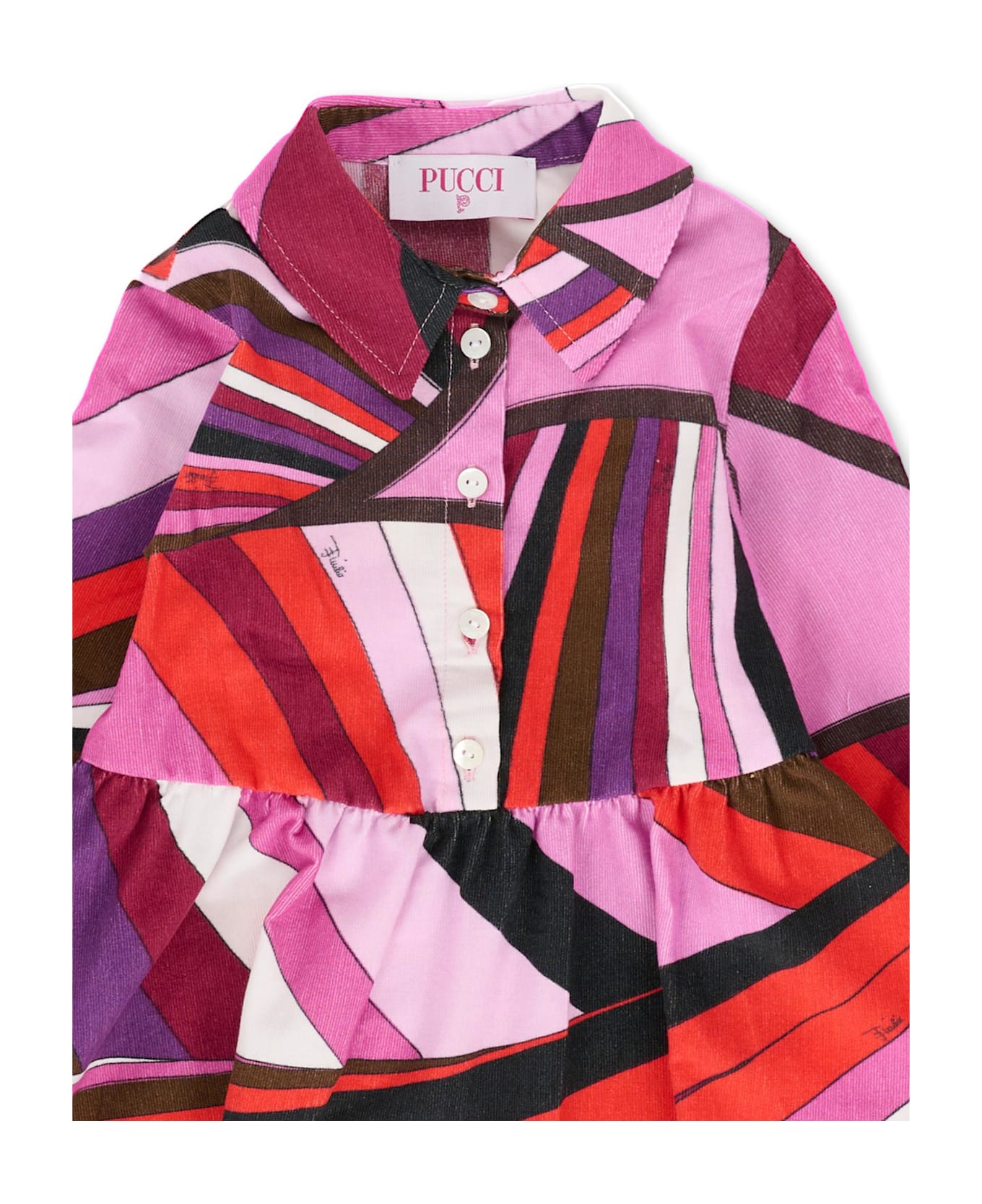 Pucci Fuchsia Dress For Baby Girl With Marble Print - Fuchsia