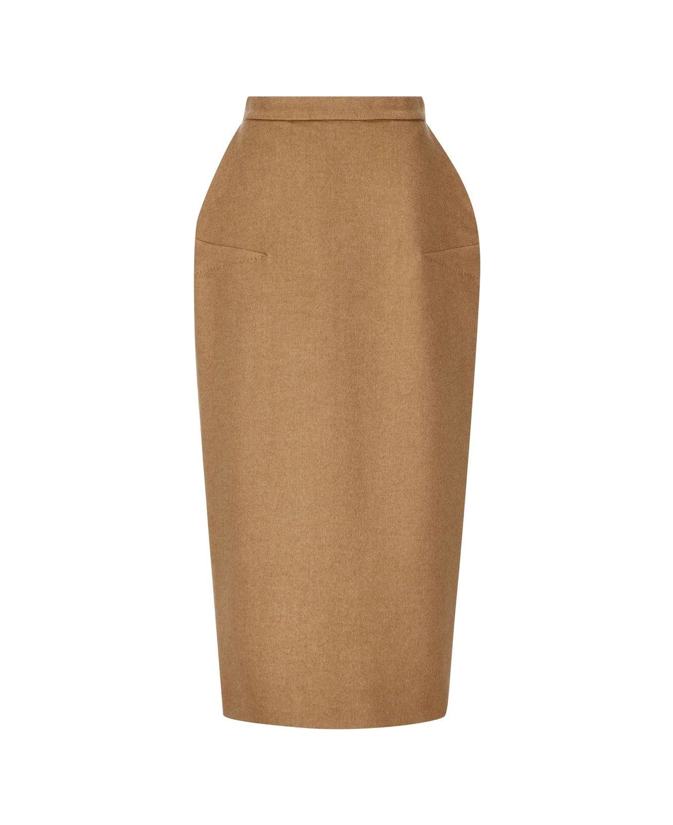 Max Mara High Waist Zip Detailed Skirt - Brown