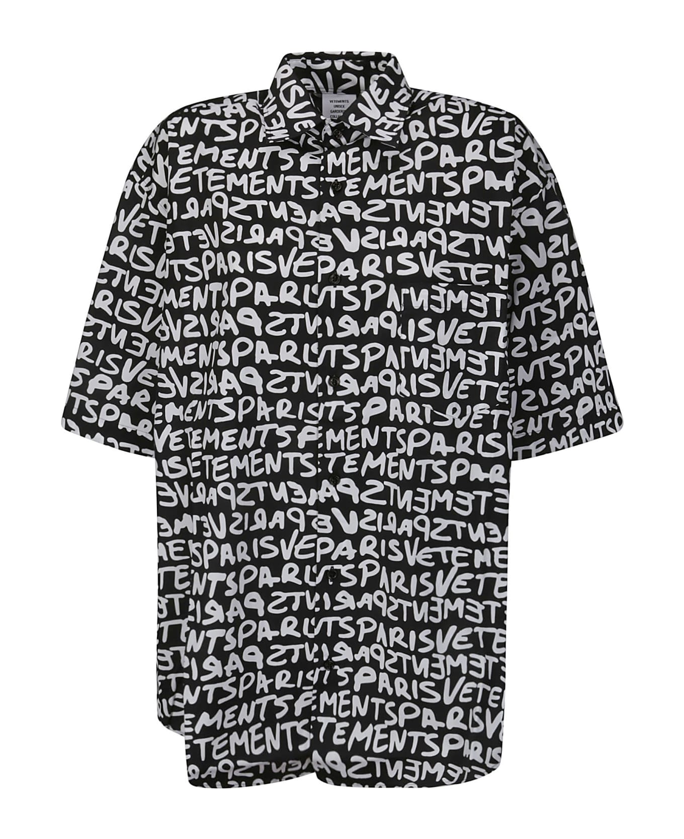 VETEMENTS Short Sleeve Shirt - GRAFITTI PRINT BLACK/WHITE