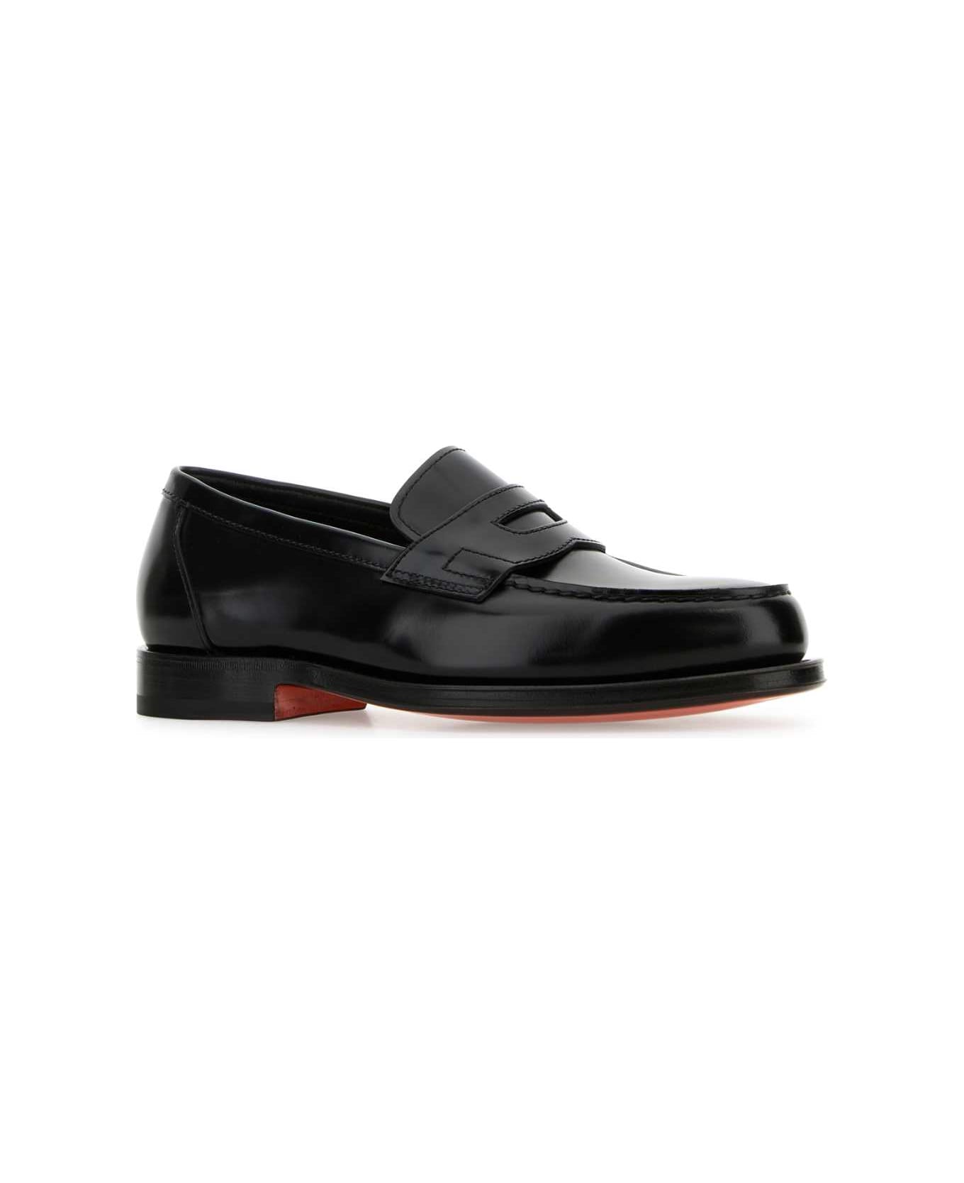 Santoni Black Leather Loafers - N01 ローファー＆デッキシューズ