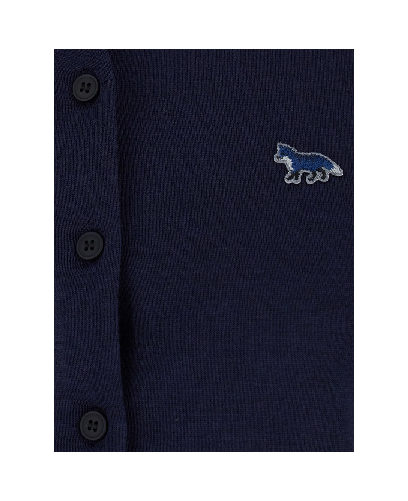 Maison Kitsuné Blue Crewneck Cardigan With Logo Patch On The Front In Wool Woman - Blu
