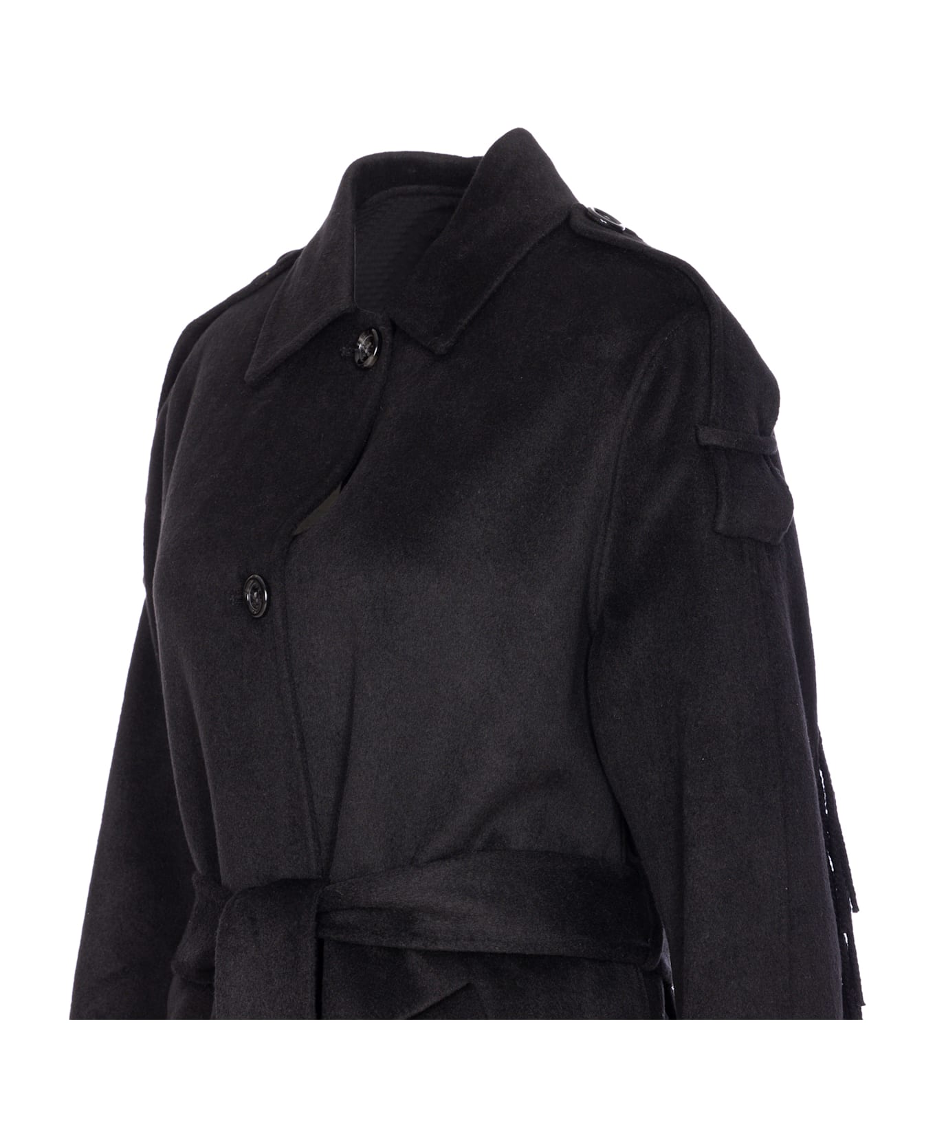 Liu-Jo Trench Coat With Fringes - Black