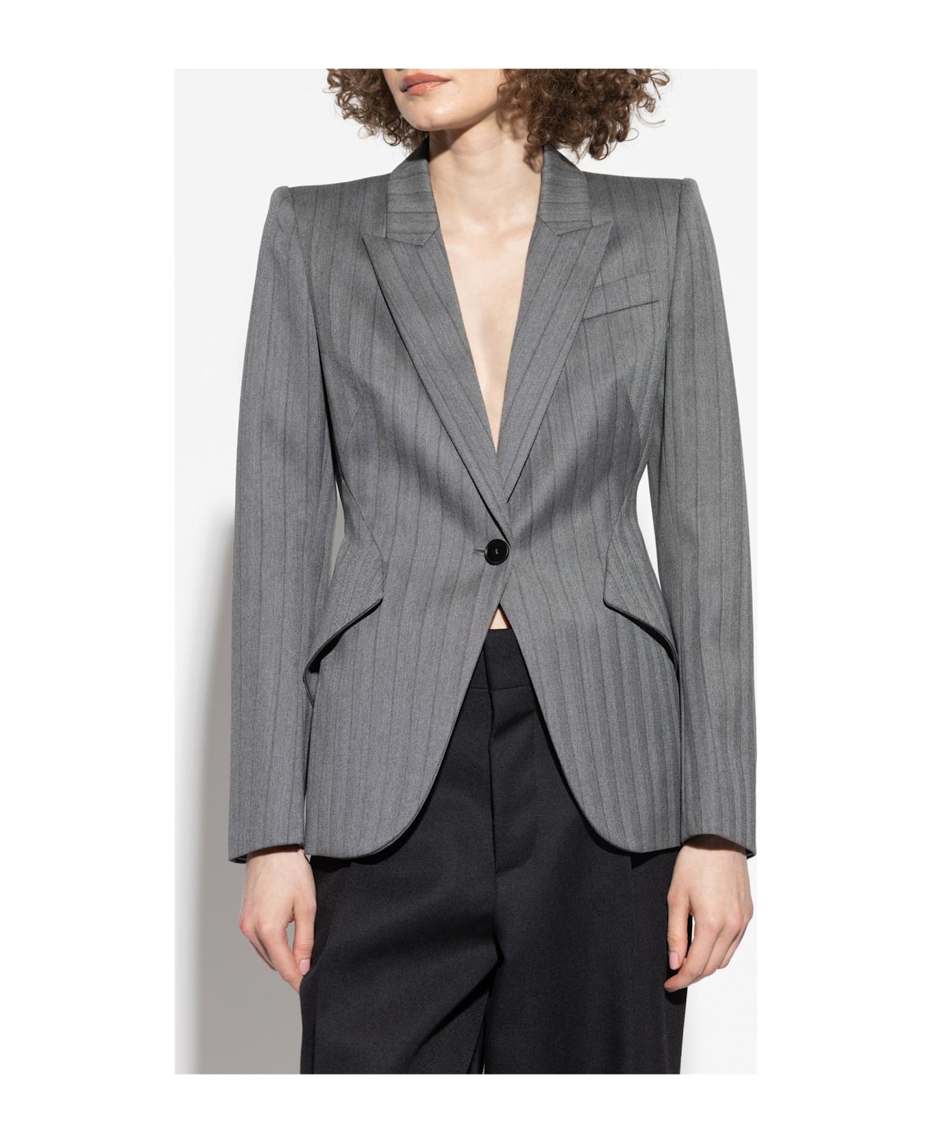 Alexander McQueen Wool Blazer With Herringbone Pattern - Grey