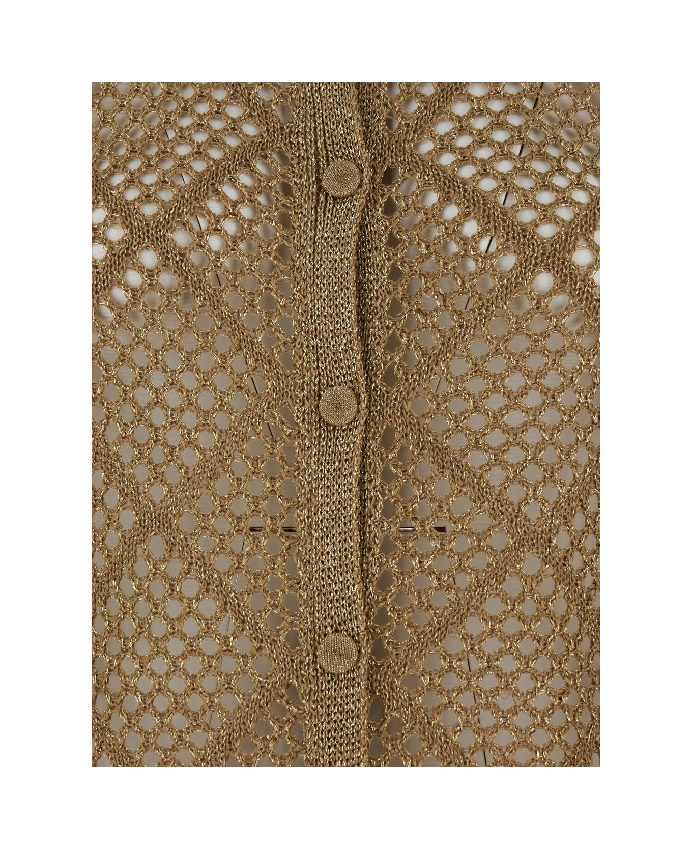 TwinSet Beige Long Open-knit Metallic Cardigan In Viscose Woman - Hazel