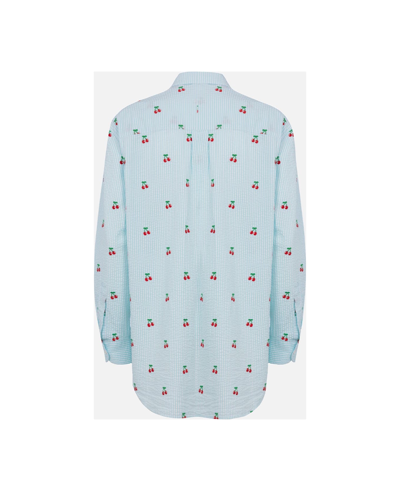 MC2 Saint Barth Woman Seersucker Cotton Shirt Brigitte With Cherry Patches - GREEN