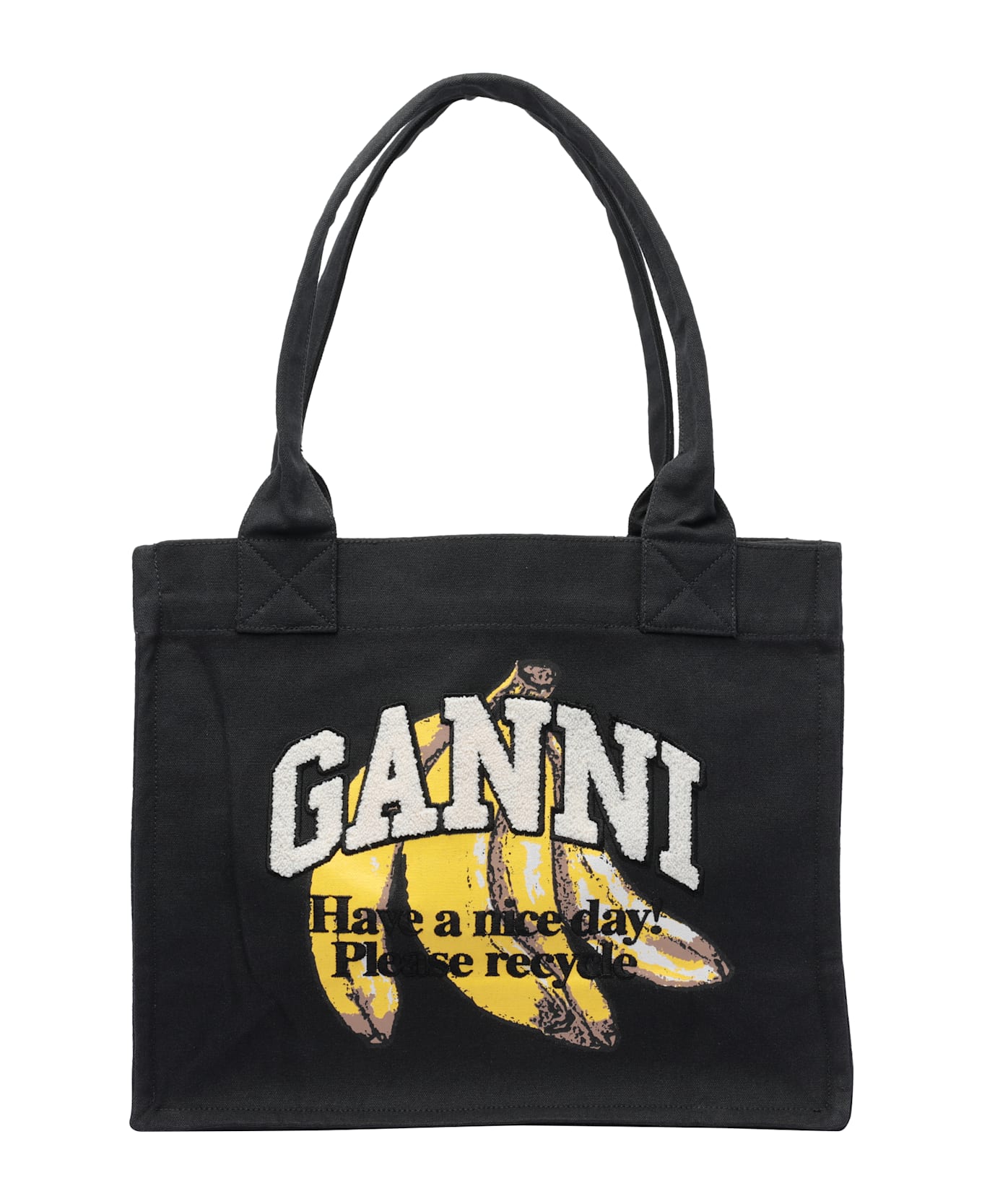 Ganni Shopper Banana Print Tote Bag - Black