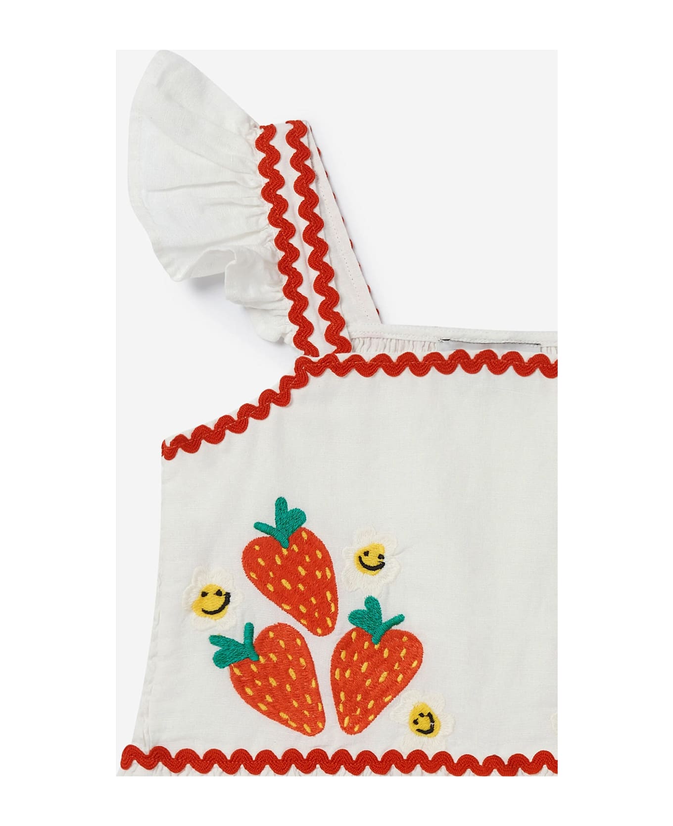 Stella McCartney Kids White Crop Top For Girl With Strawberries - White