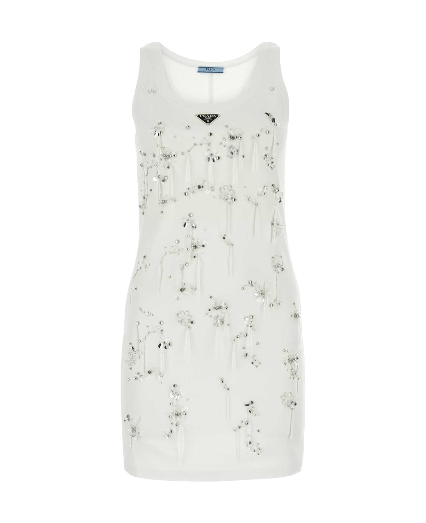 Prada White Cotton Mini Dress - BIANCO