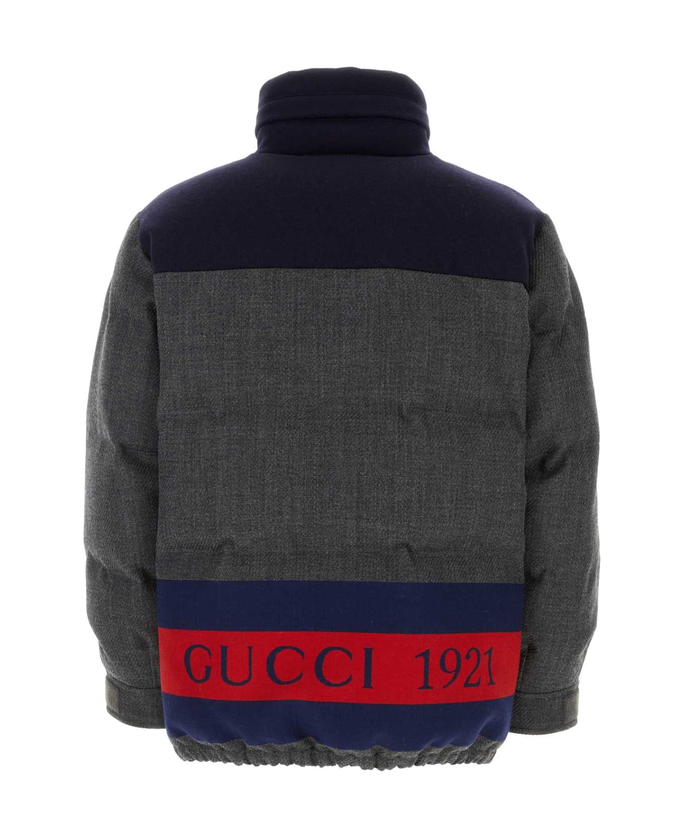 Gucci Dark Grey Wool Blend Down Jacket - GREYBLUEREDMIX