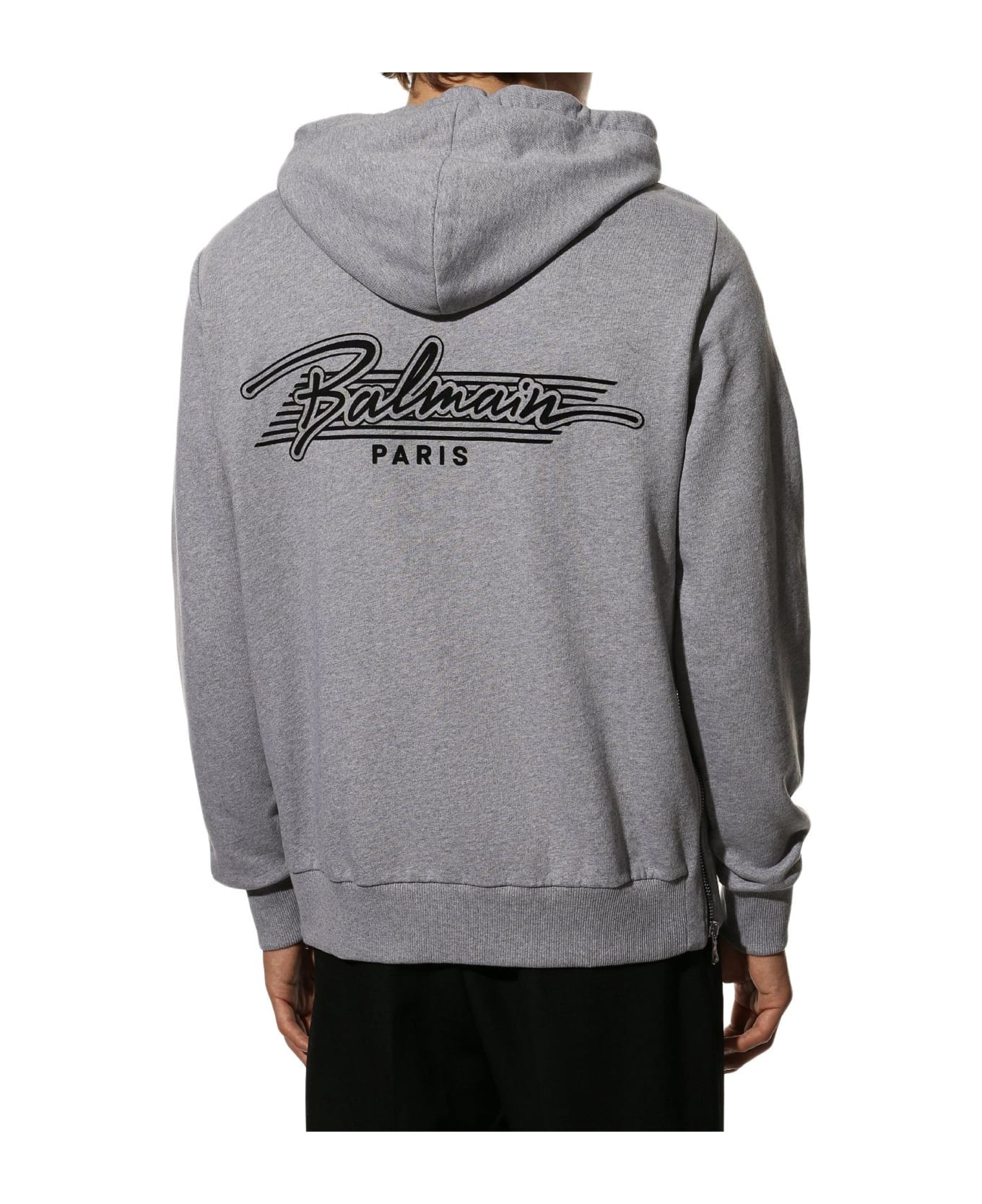 Balmain Logo Hooded Sweatshirt - Gray フリース