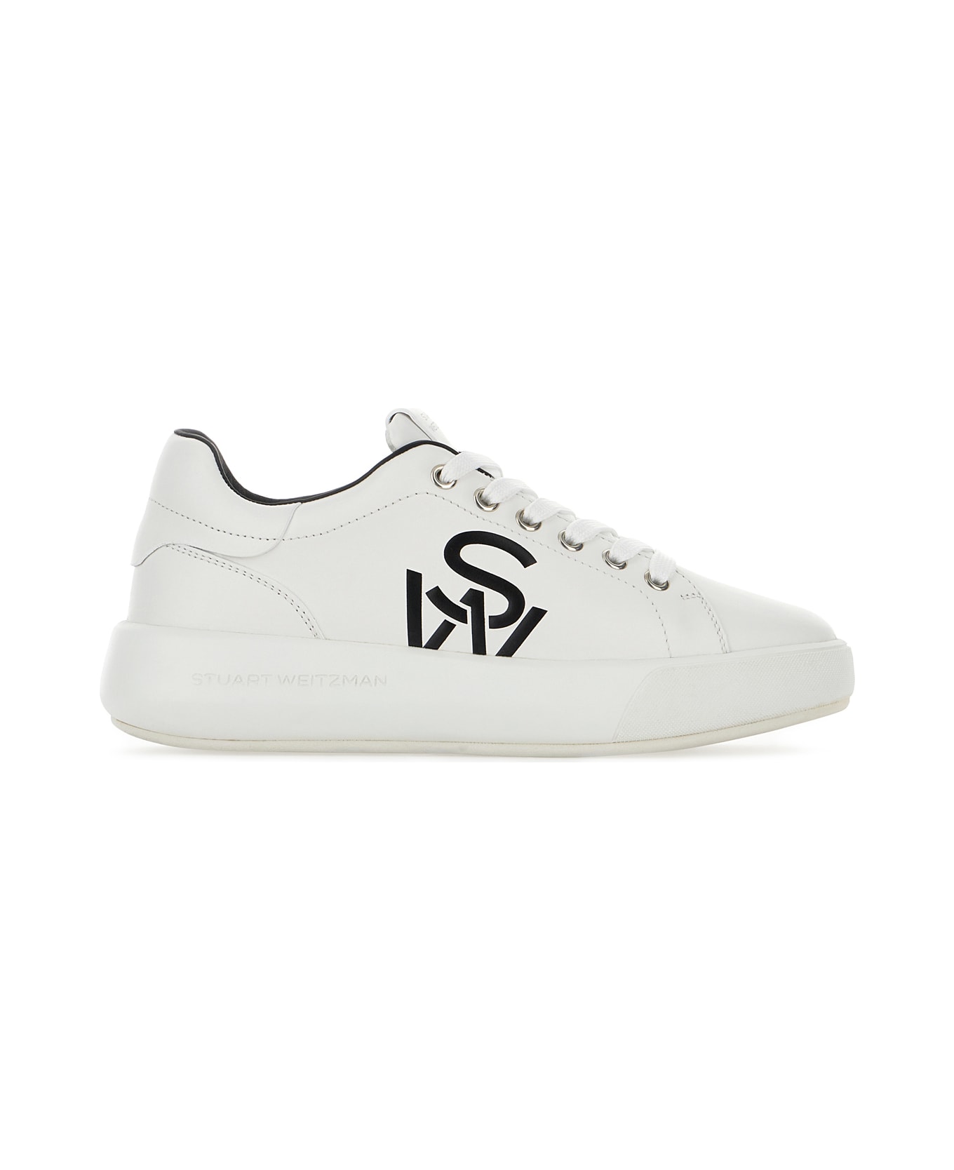 Stuart Weitzman White Leather Sneakers - WHITE BLACK