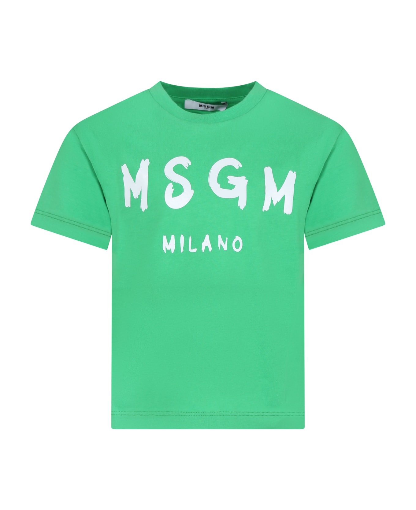 MSGM Green T-shirt For Kids With Logo - Verde fluo