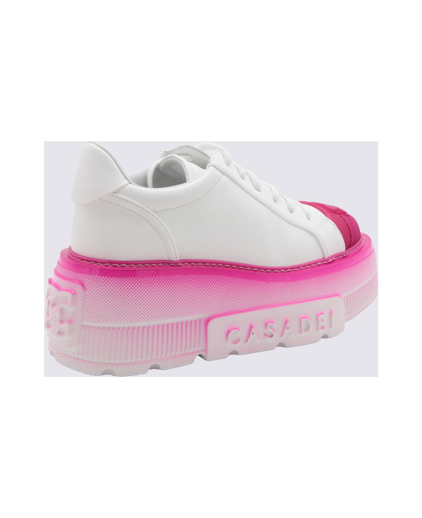 Casadei White And Pink Leather Sneakers - WHITE/FUCHSIA ウェッジシューズ