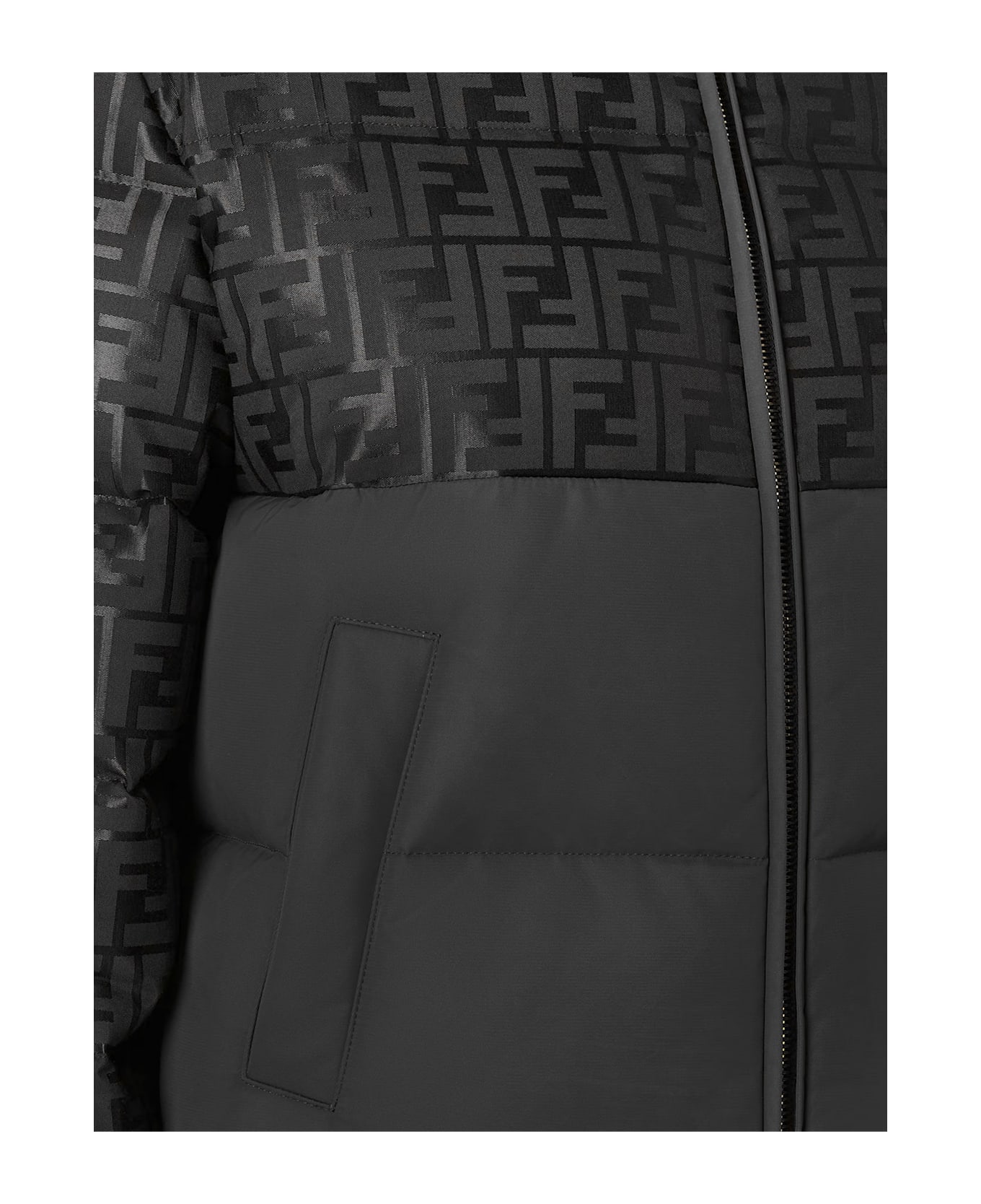 Fendi Down Jacket With Ff Jacquard Insert - Black