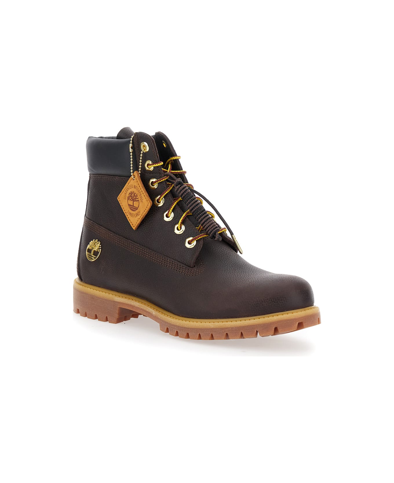 Timberland Brown Water-proof Boots With Logo Plate In Leather Man - Brown