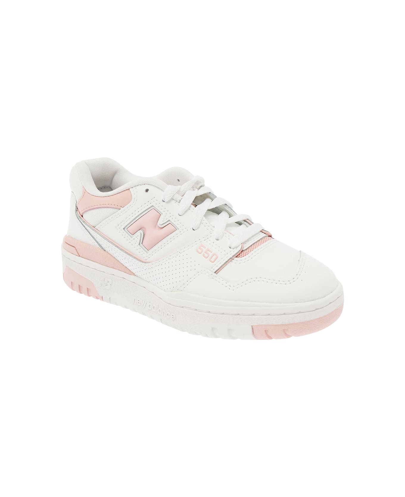 New Balance '550' White And Light Pink Low Top Sneakers With Logo In Leather Woman - Pink スニーカー