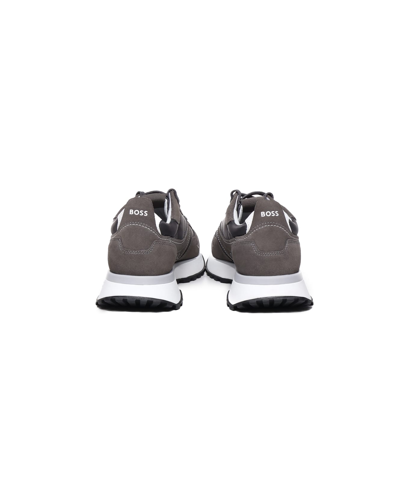 Hugo Boss Mixed Materials Sneakers With Suede And Branded Trim - Grey