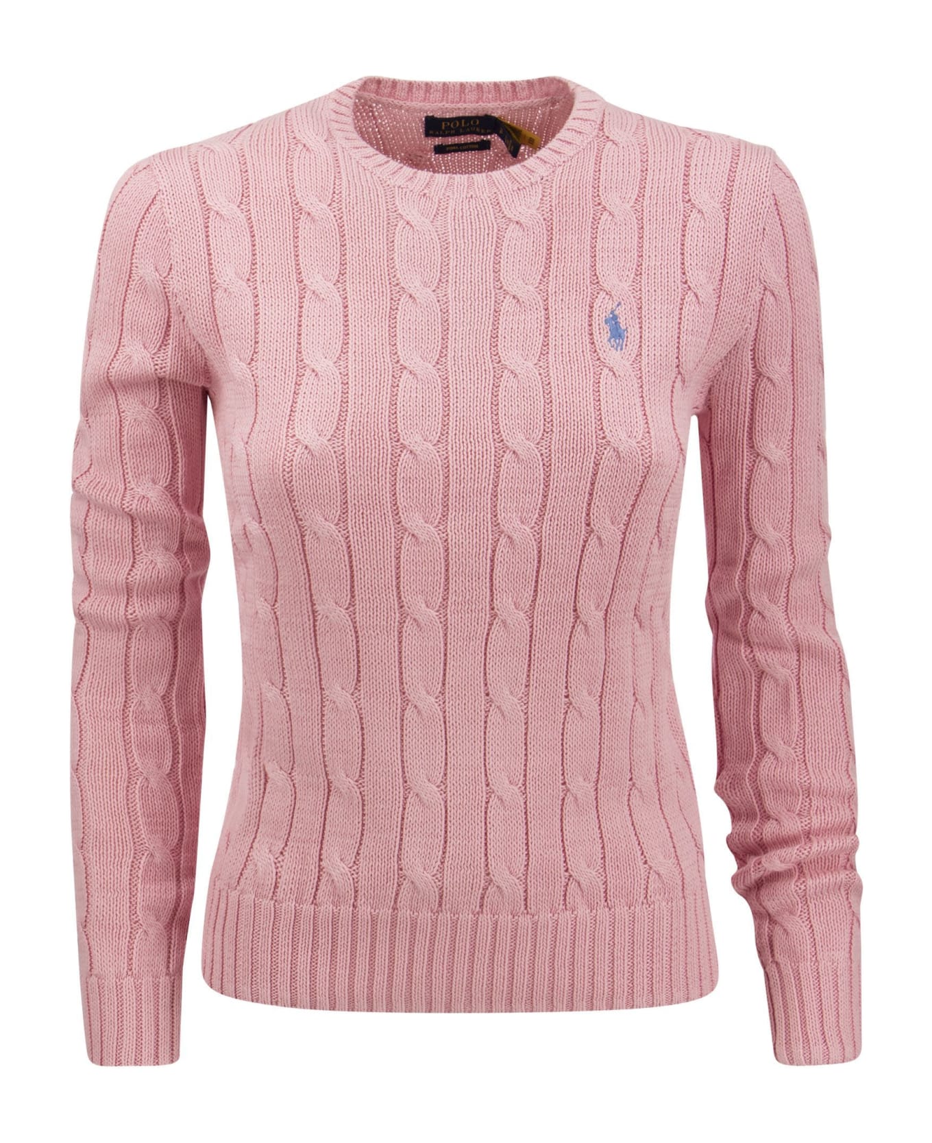 Polo Ralph Lauren Crew Neck Sweater In Pink Braided Knit - Pink