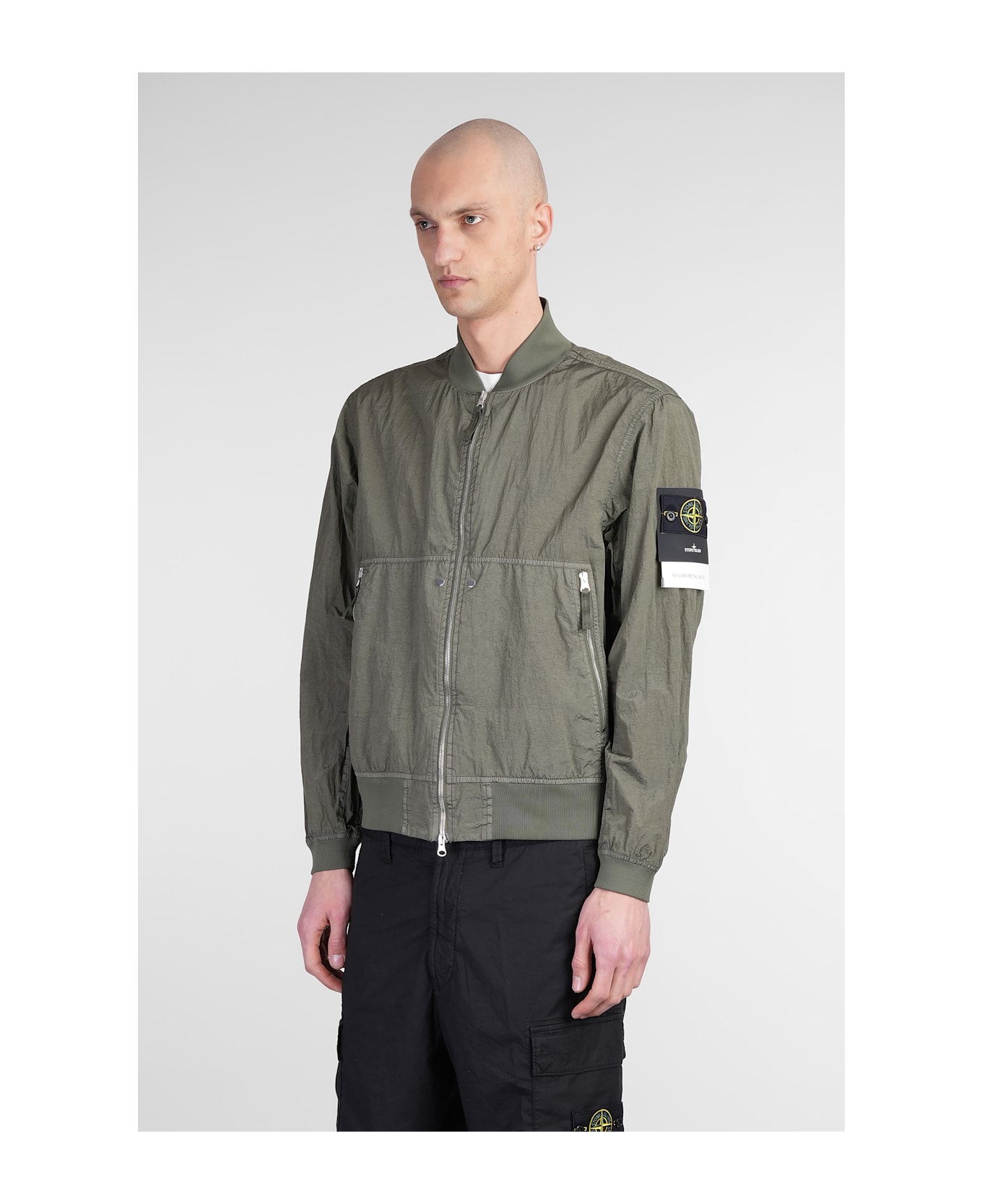 Bomber Jacket In Green Polyamide - Thumbnail 5