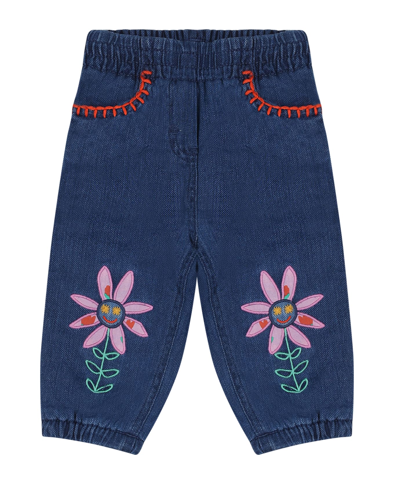 Stella McCartney Kids Blue Jeans For Baby Girl With Flowers - Denim