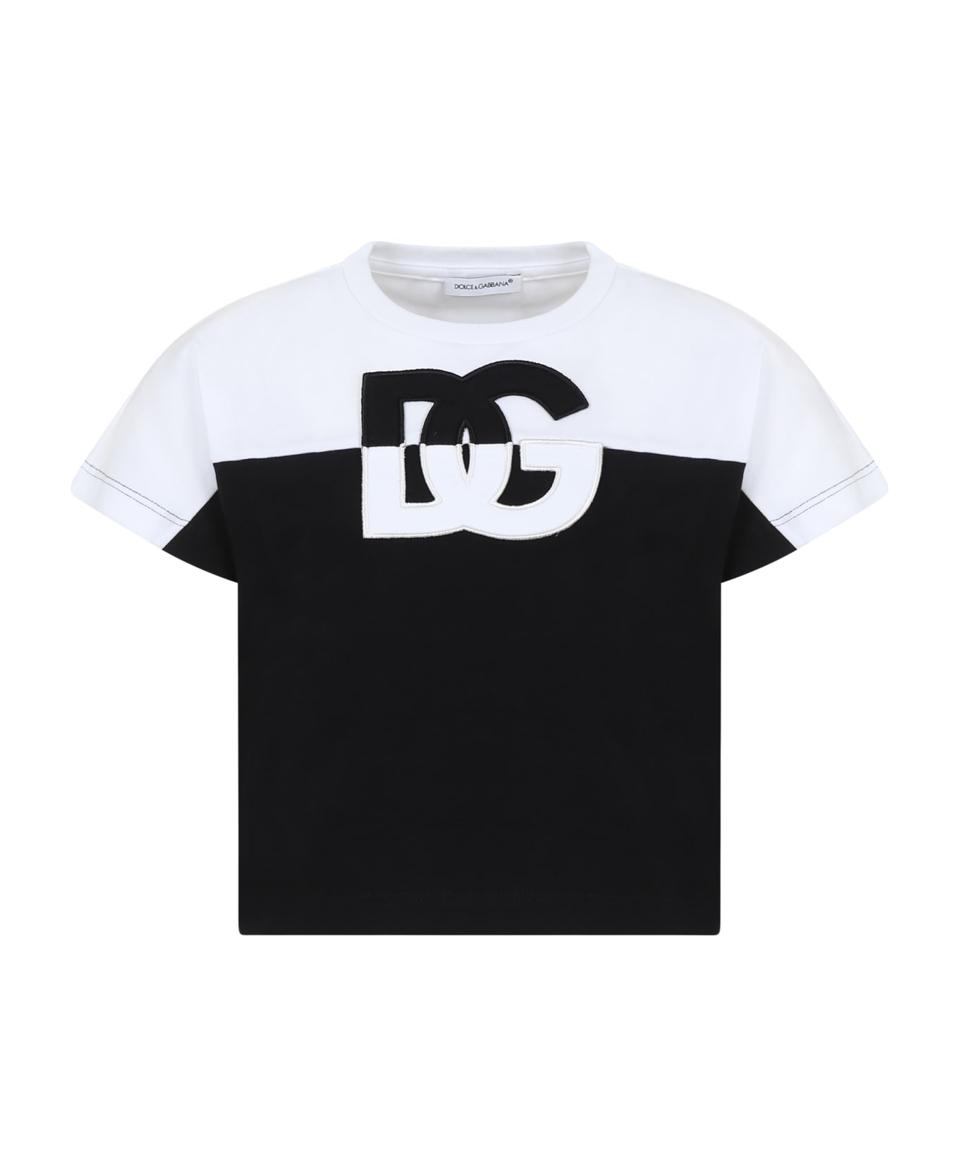 Dolce & Gabbana Black T-shirt For Girl With Iconic Monogram - Multicolor