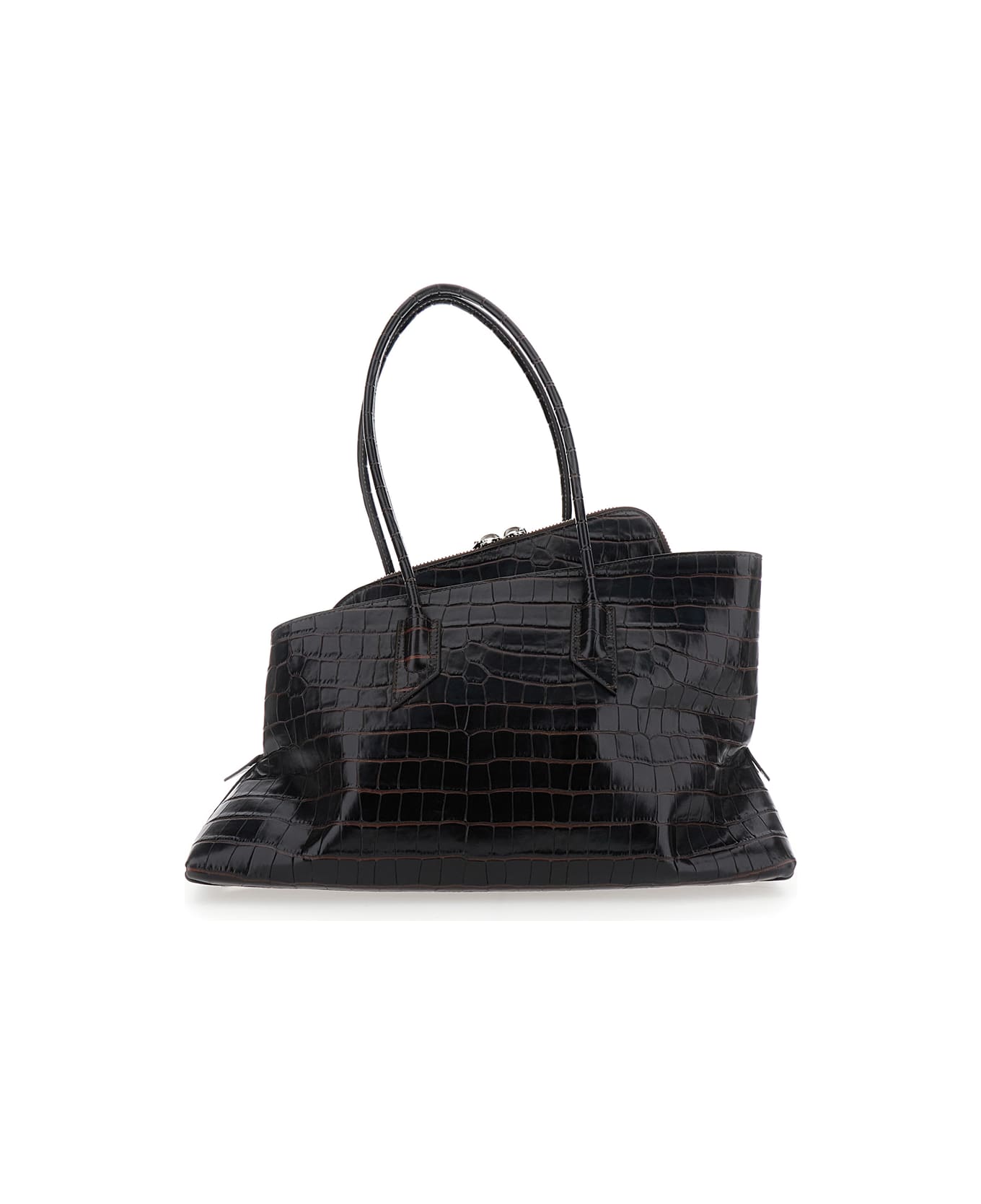 The Attico 'la Passeggiata' Brown Shoulder Bag With Crocodile Effect In Leather Woman - Brown