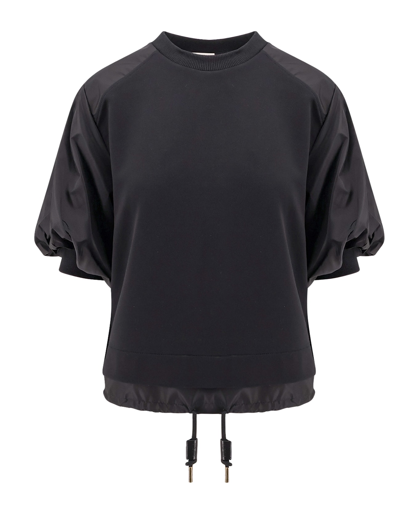 Moncler Cotton And Nylon T-shirt With Puffed Sleeves - Black