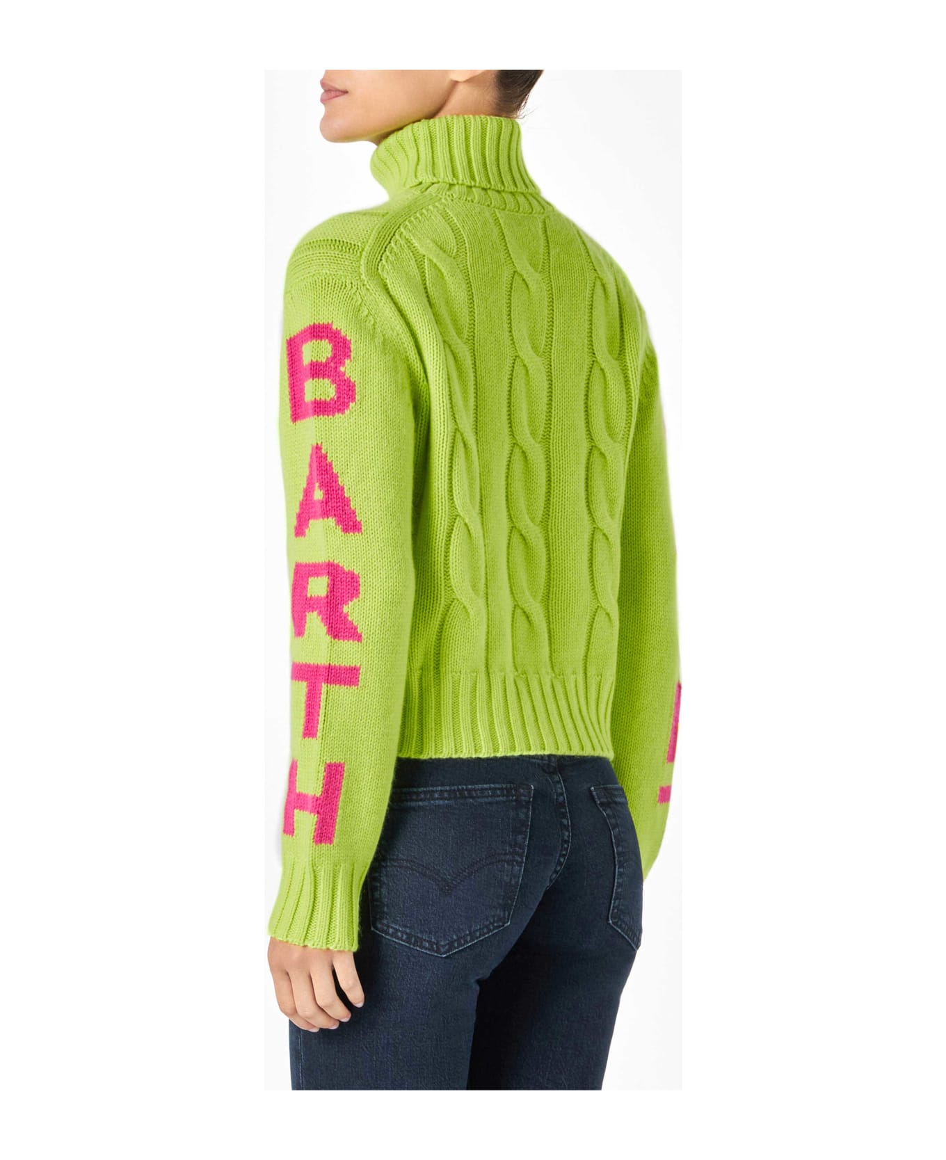 MC2 Saint Barth Woman Fluo Yellow Turtleneck Braided Sweater - YELLOW