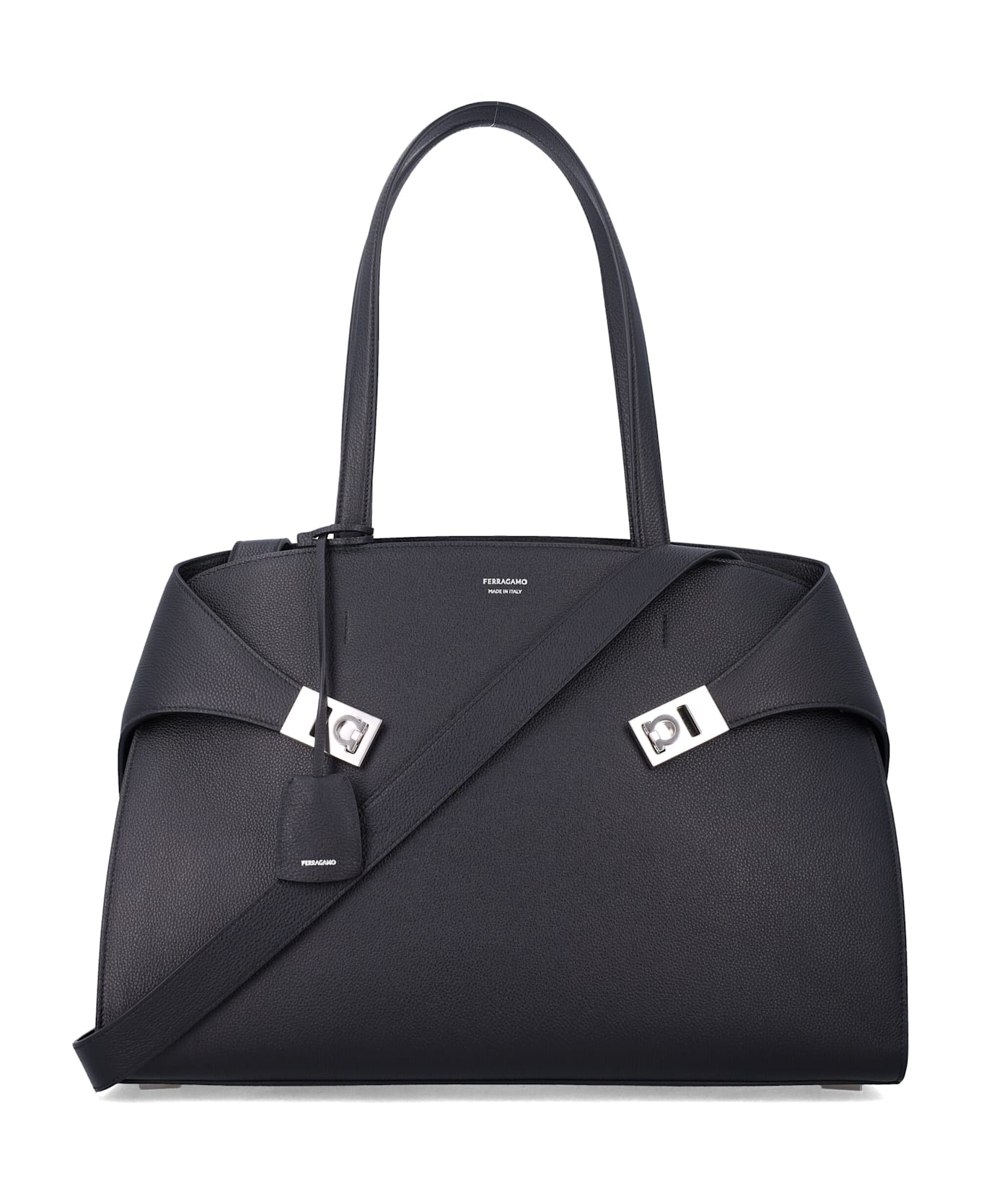 Ferragamo Hug Leather Shoulder Bag - BLACK