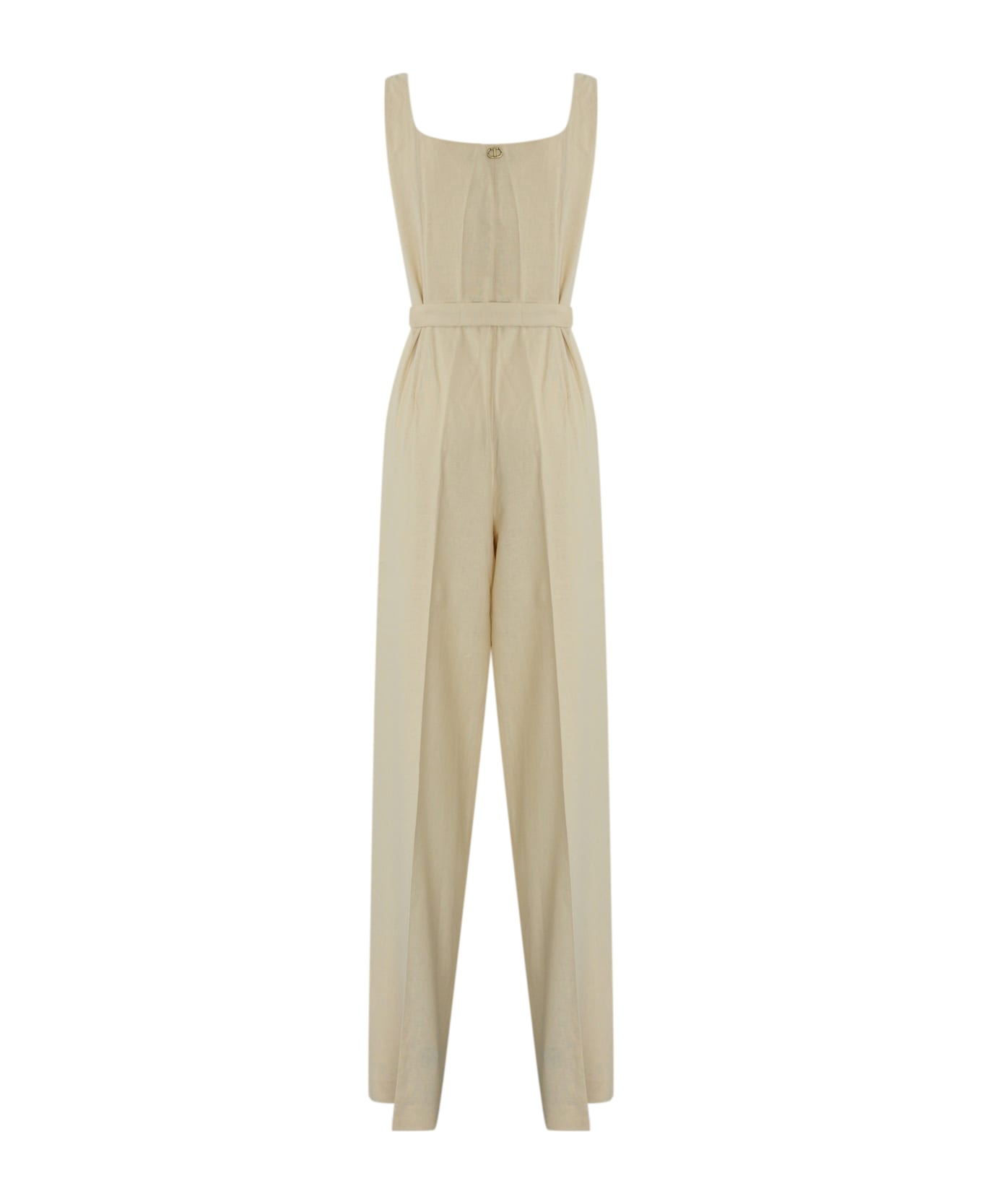 TwinSet Linen Blend Jumpsuit With Embroidery And Belt - Madreperla