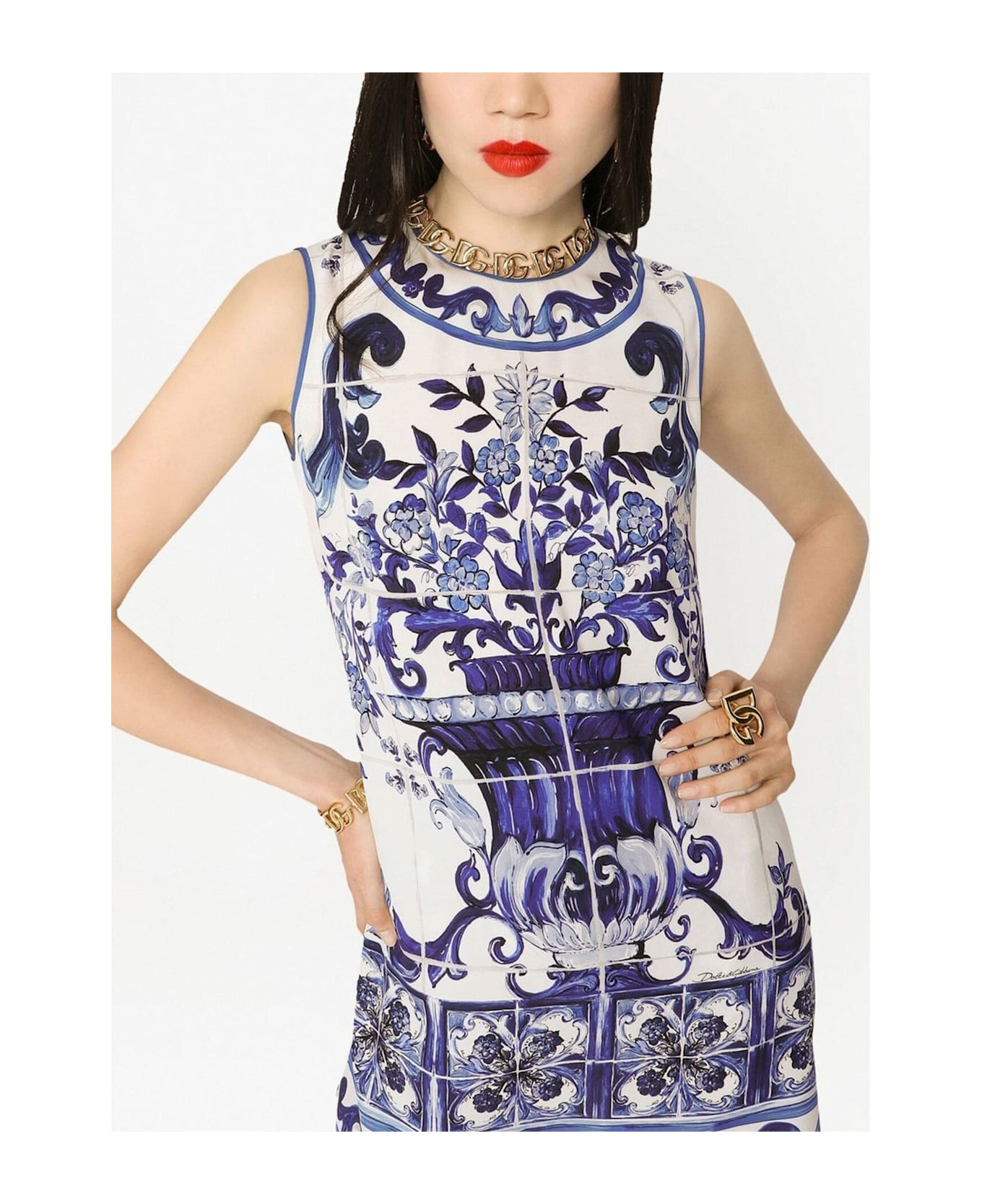 Dolce & Gabbana Top Girocollo Smanicato - Tn Blu Bianco