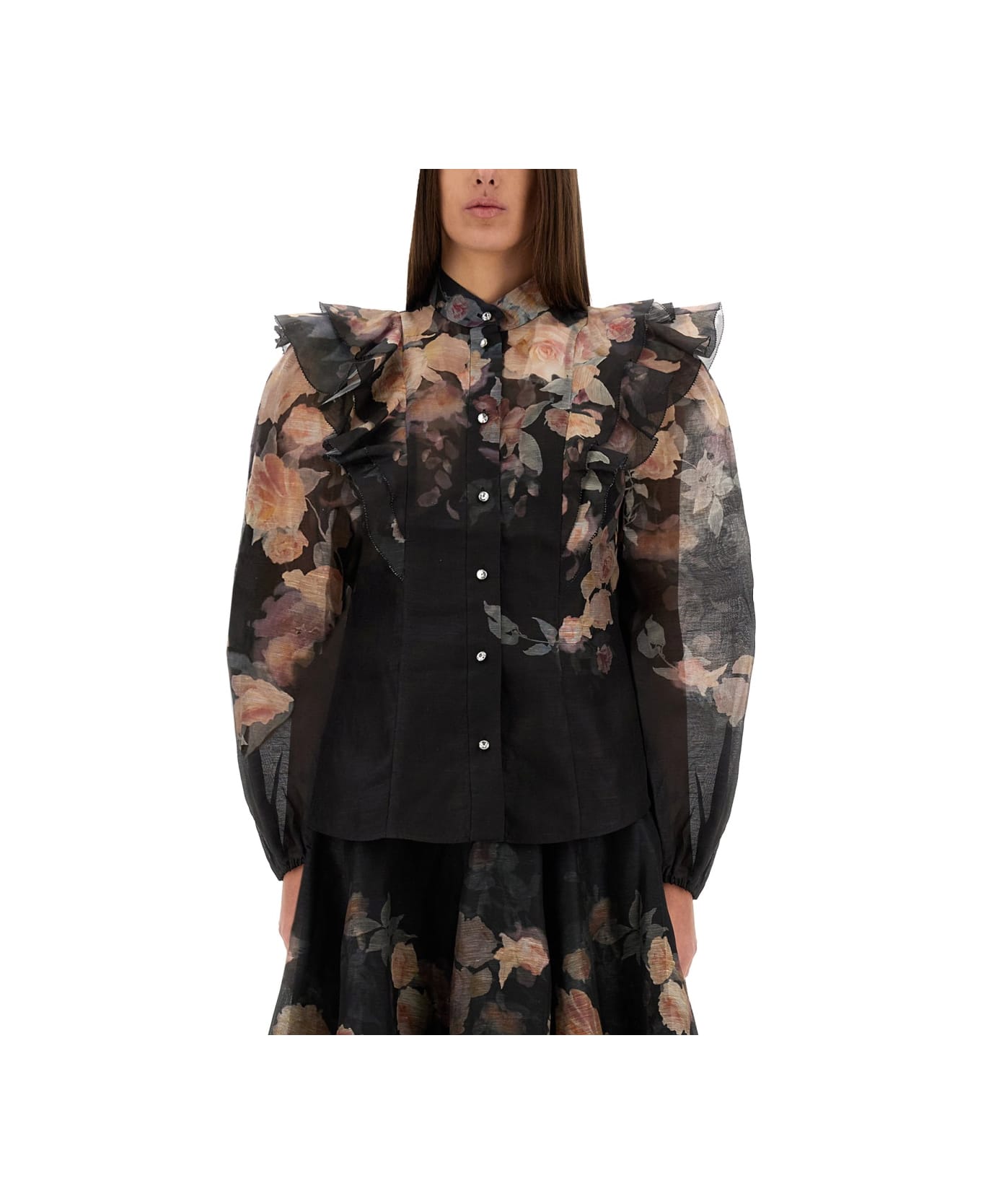 Zimmermann Blouse With Ruffles 
crush
 - BLACK FLORAL