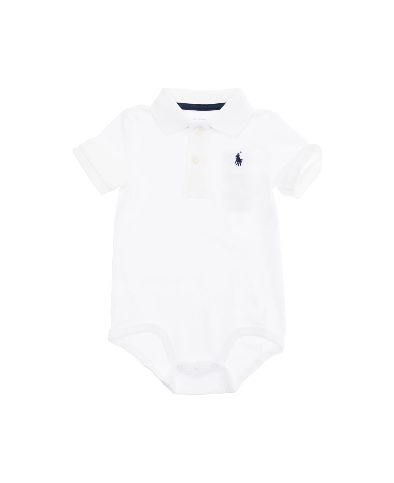 Polo Ralph Lauren White One-piece With Classic Collar And Pony Embroidery On The Front In Cotton Baby - White