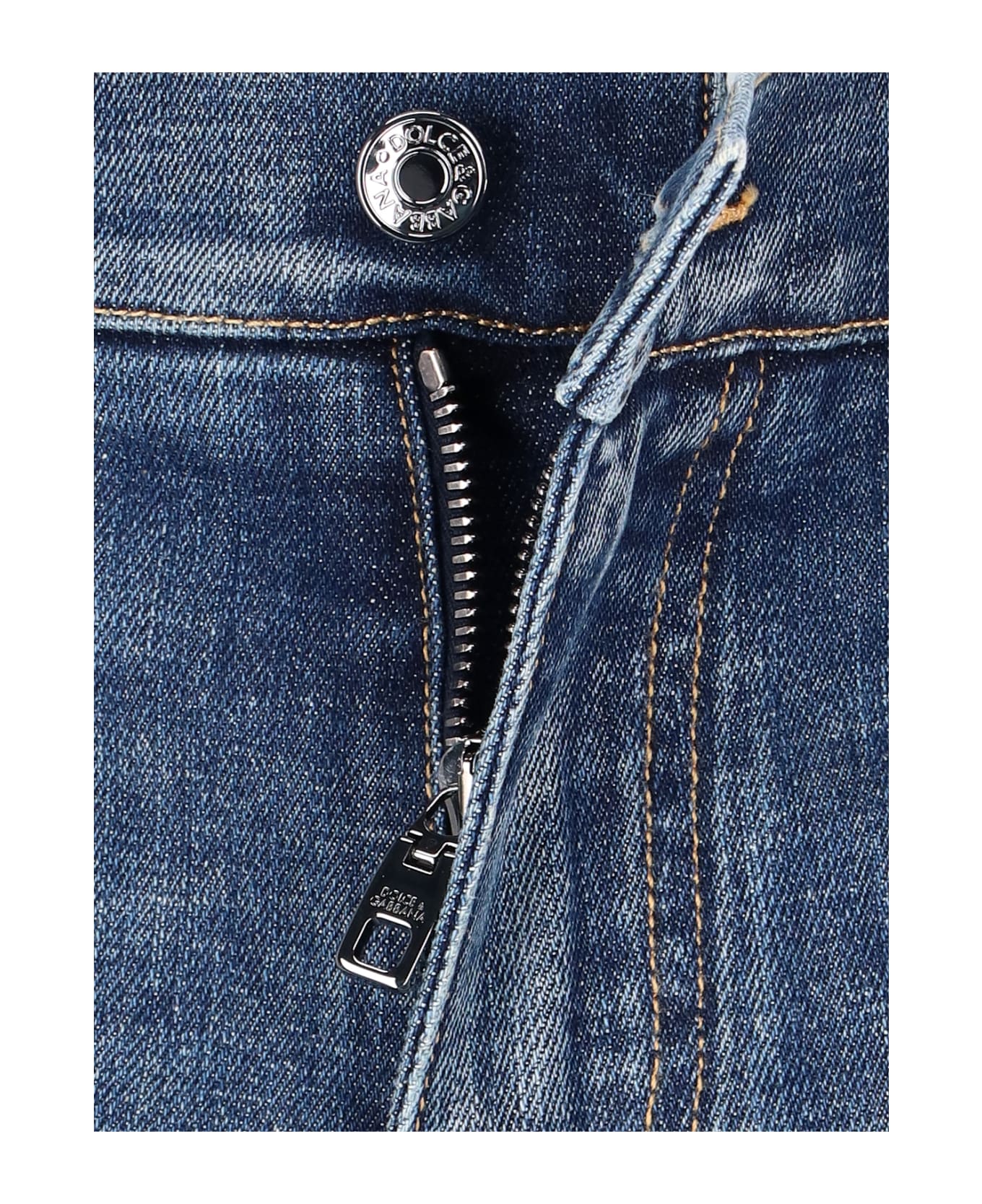 Dolce & Gabbana Straight Jeans Usured Details - Blue デニム