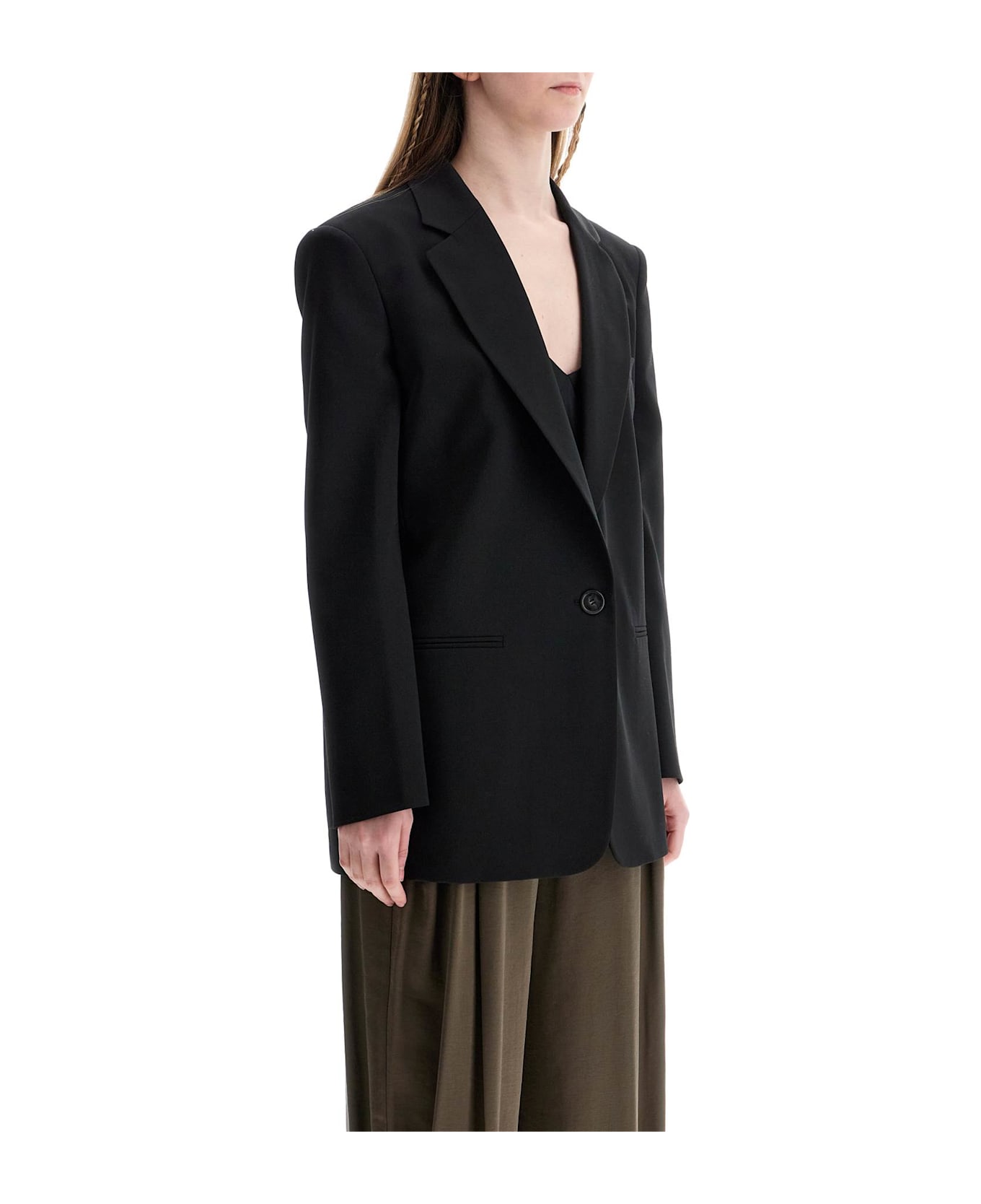 The Andamane Blazer In Poliestere E Lana Nero Oversize Monopetto Con Scollo A V - BLACK (Black)