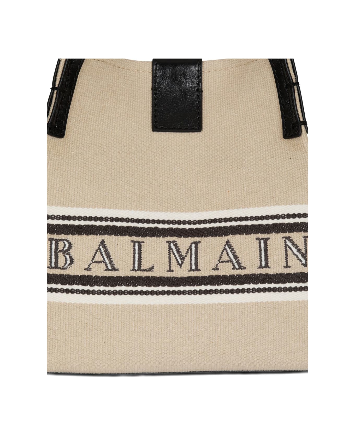 Balmain Release Canvas And Leather Bucket Bag - Beige