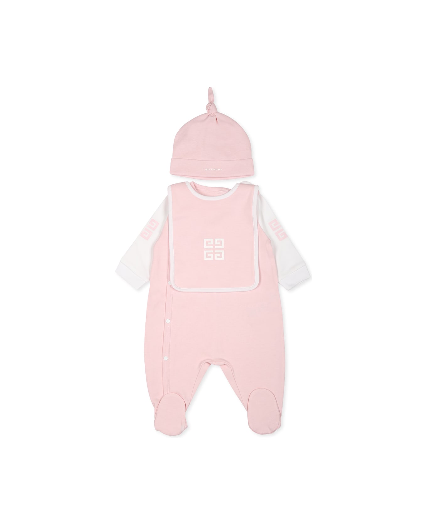 Givenchy Pink Babygrow Set For Baby Girl With Logo - Pink