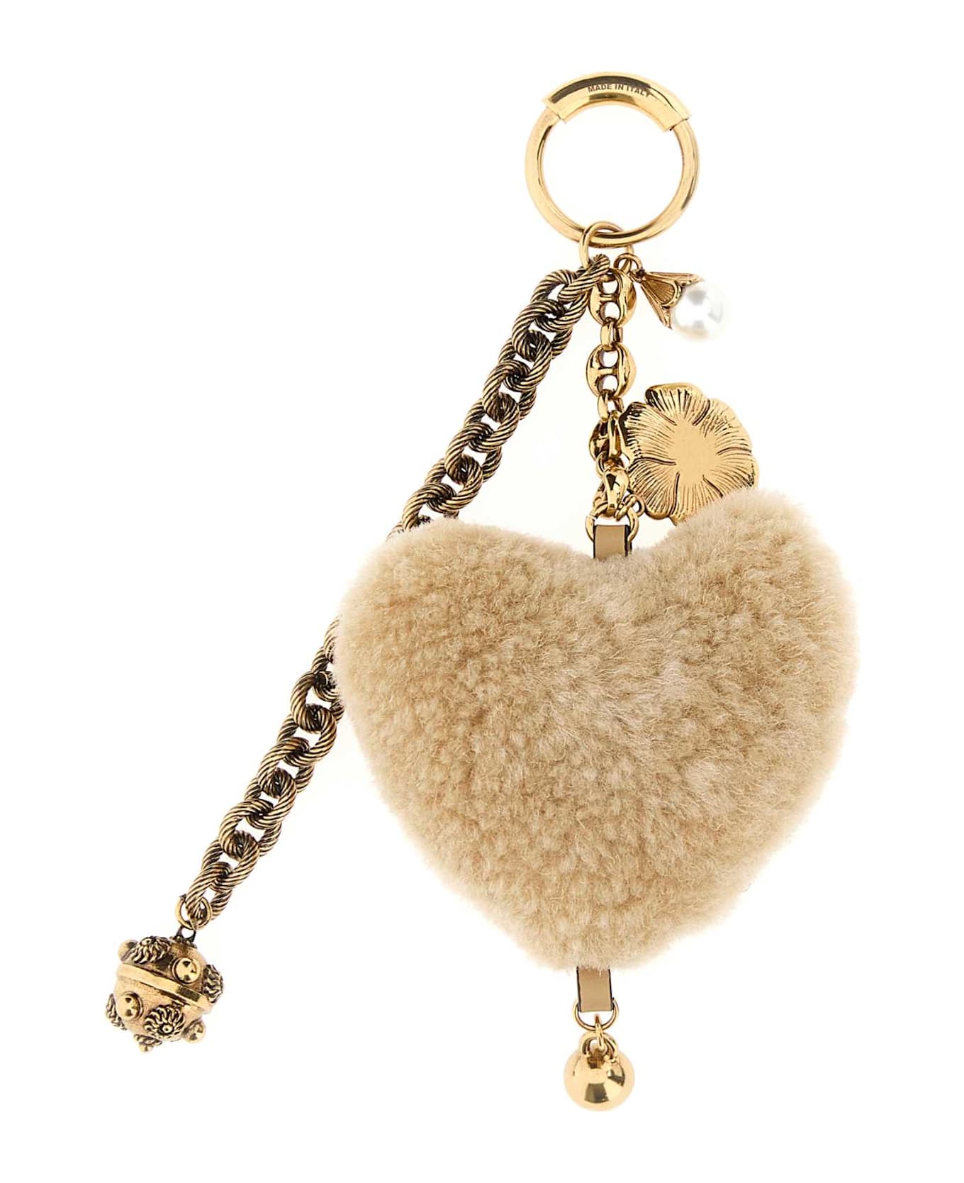 Chloé Two-tone Shearling And Metal Charm - SUMMERYBEIGE