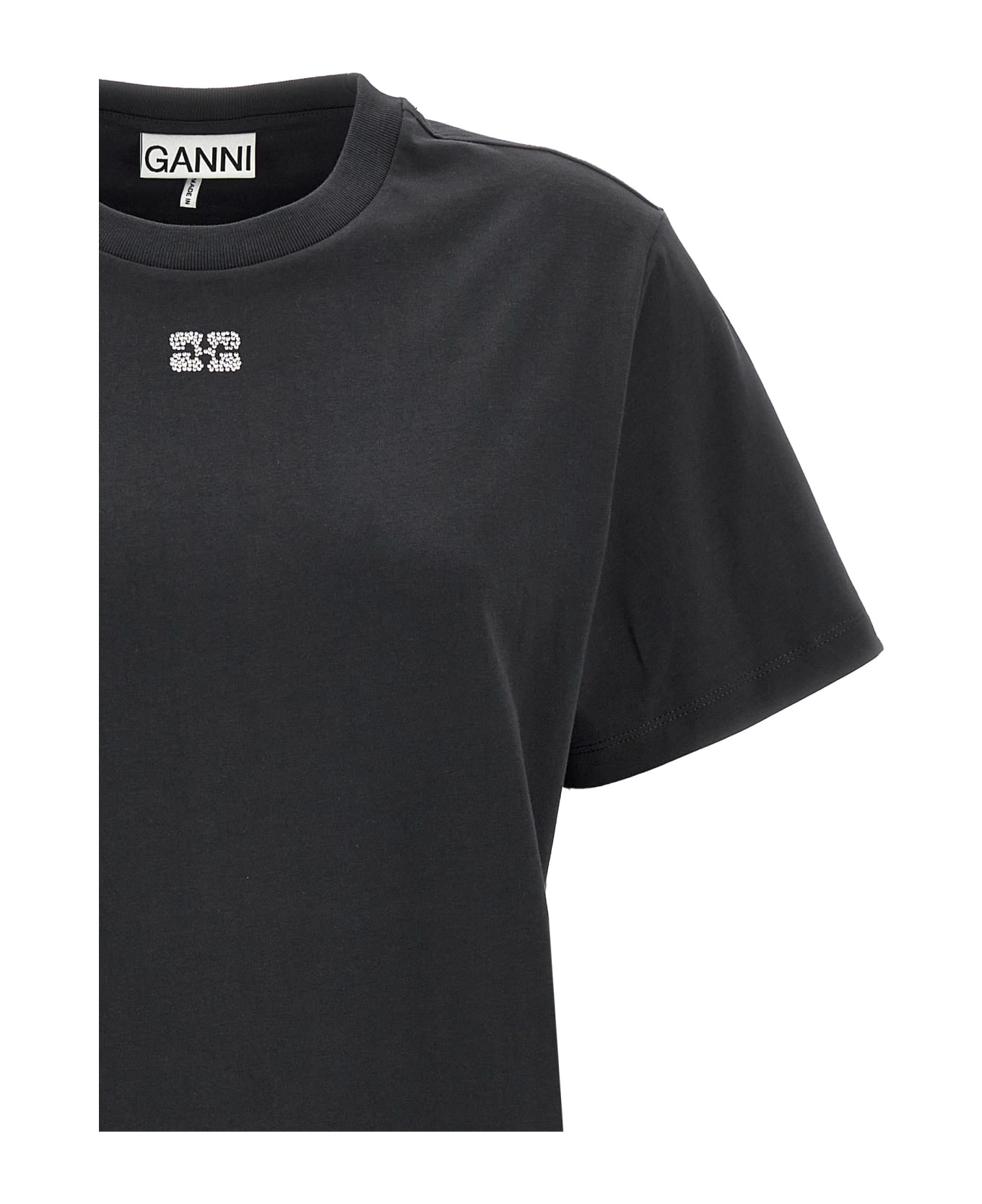 Ganni Rhinestone Logo T-shirt - Black  
