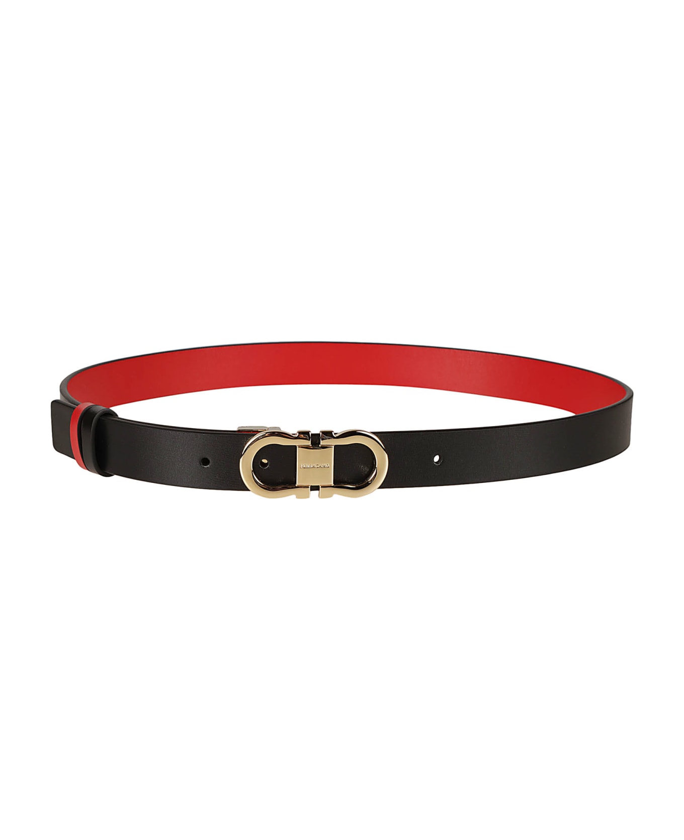 Ferragamo Double Gancini Buckled Belt - Black/Flame Red